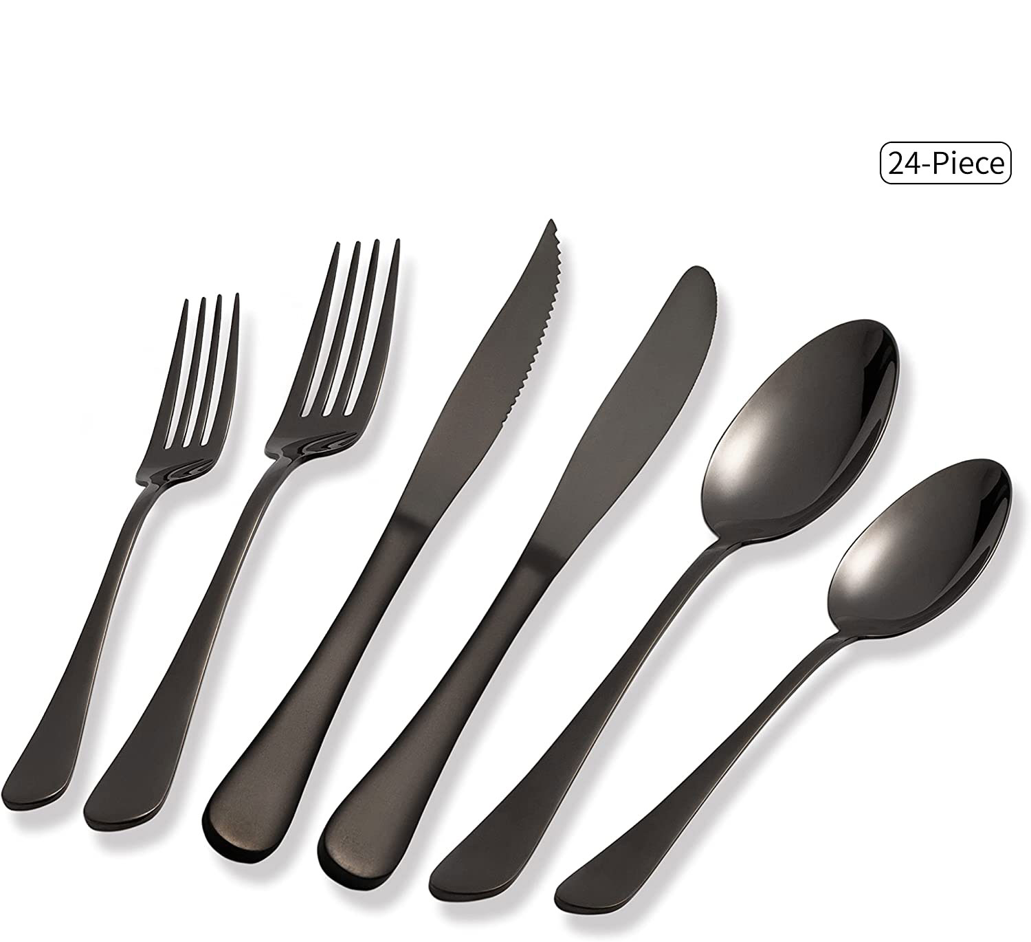 24-teiliges Schwarzes Besteckset. Silbernes Edelstahl-besteckset. Essservice. (für 4 Personen)
