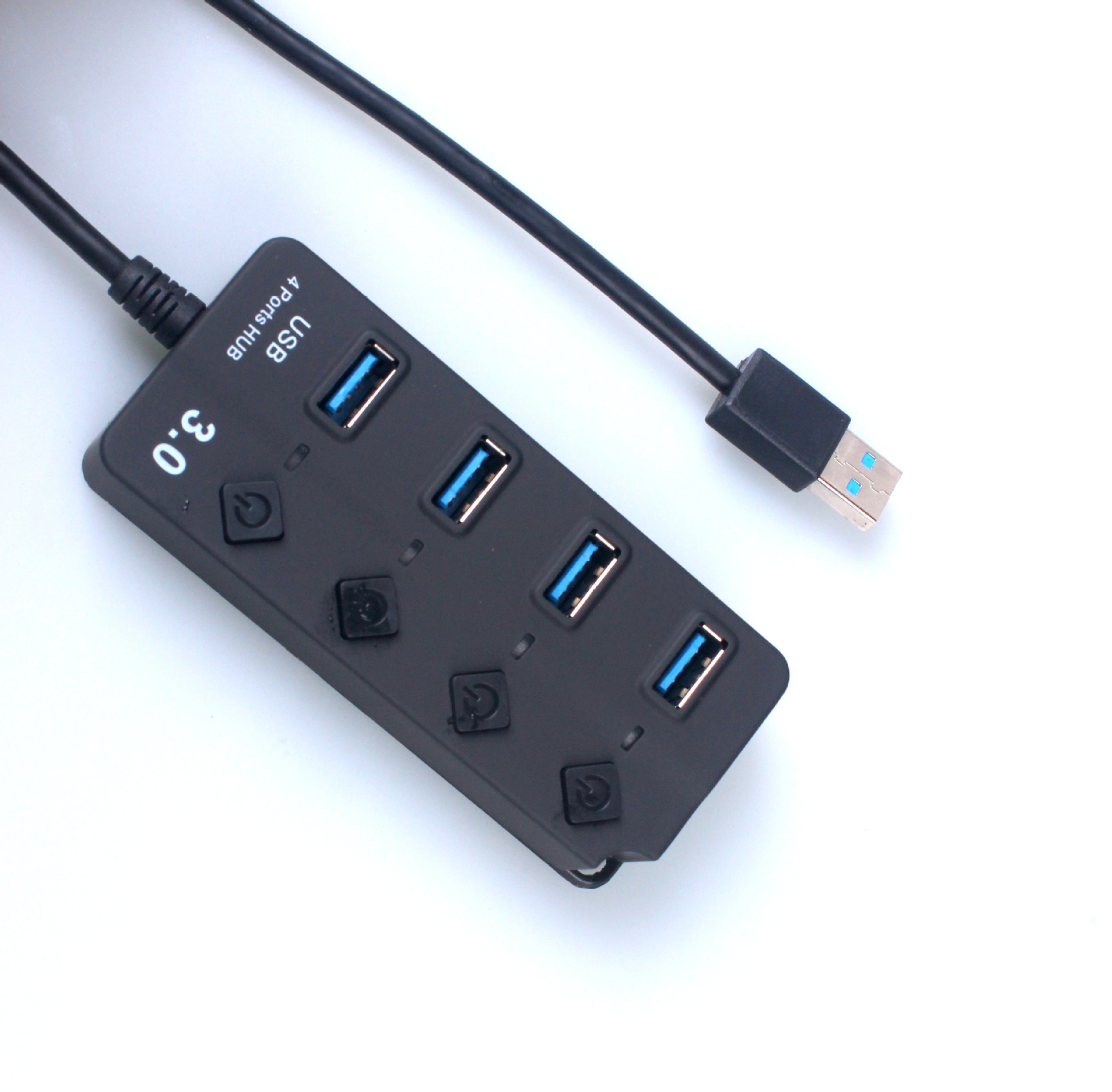 4-port Usb 3.0 Hub Mit Separatem Schalter Und Integriertem Netzteil, Kompatibel Mit Pc Und Laptop.
