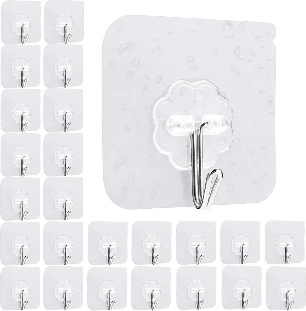 24 Stück Selbstklebende Haken, Transparente Haken, Handtuchhaken Für Küche Bad Wand & Decke Aufhänger, Max 10kg