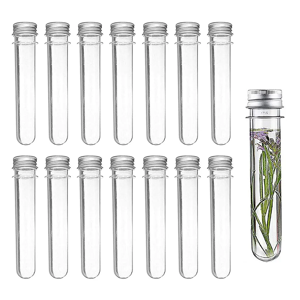 14 Stück Reagenzgläser Aus Kunststoff 40ml Transparente Reagenzgläser Mit Aluminium-schraubdeckeln Für Blumenvase Perlen Hochzeitsbonbons Glasperlen Labor