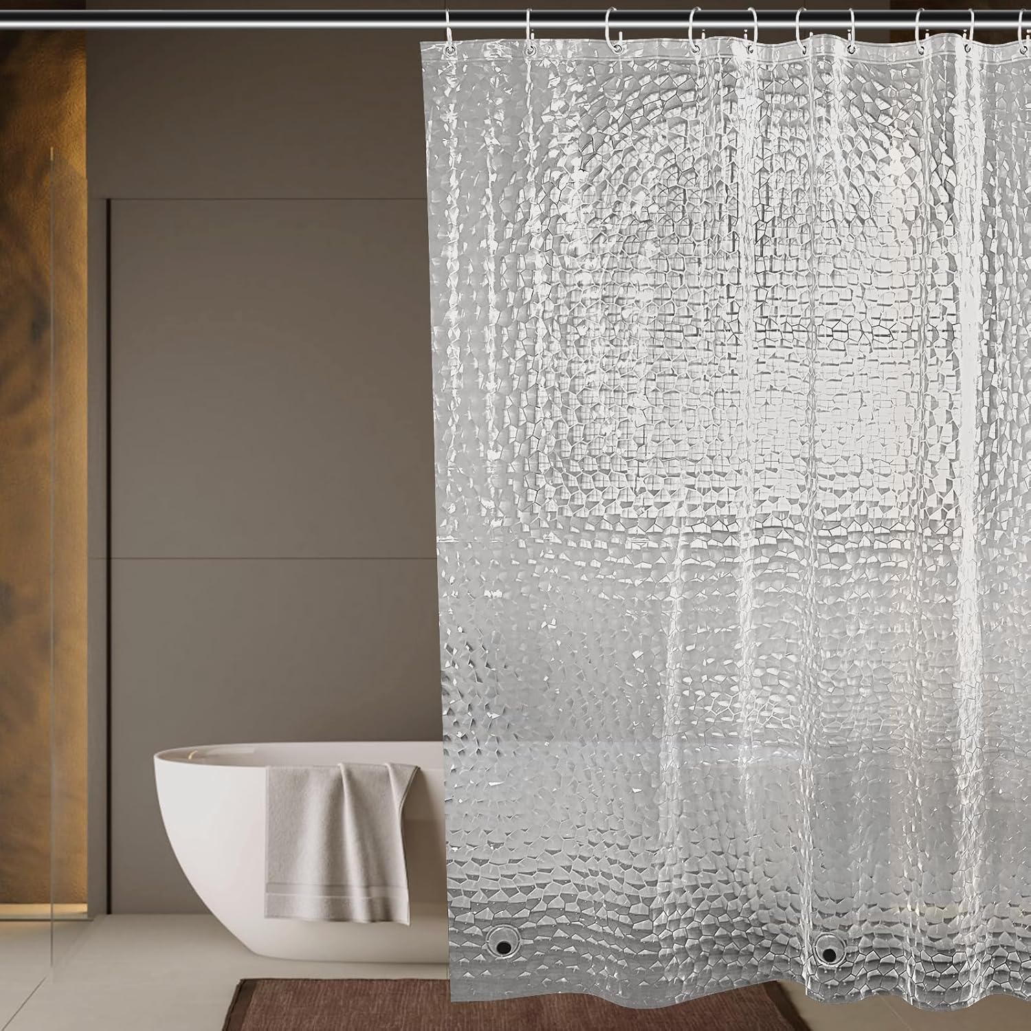 Duschvorhang, 180 X 180 Cm, Halbtransparent, Wasserdicht Und Waschbar, Aus 3d-eva-material, Mit Aufhängeringen.