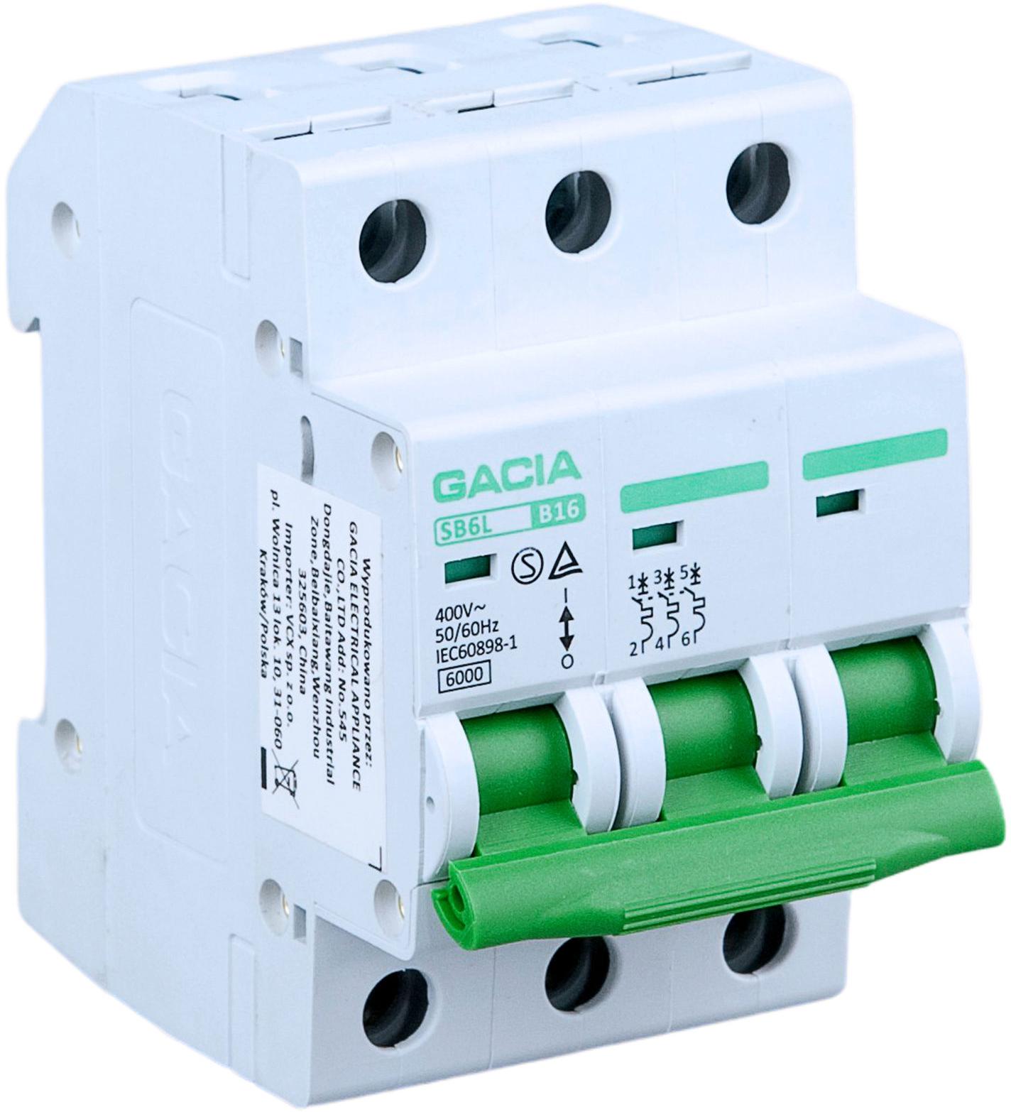Überstromschutzschalter Gacia Sb6l B 3p 6a 6a 415v