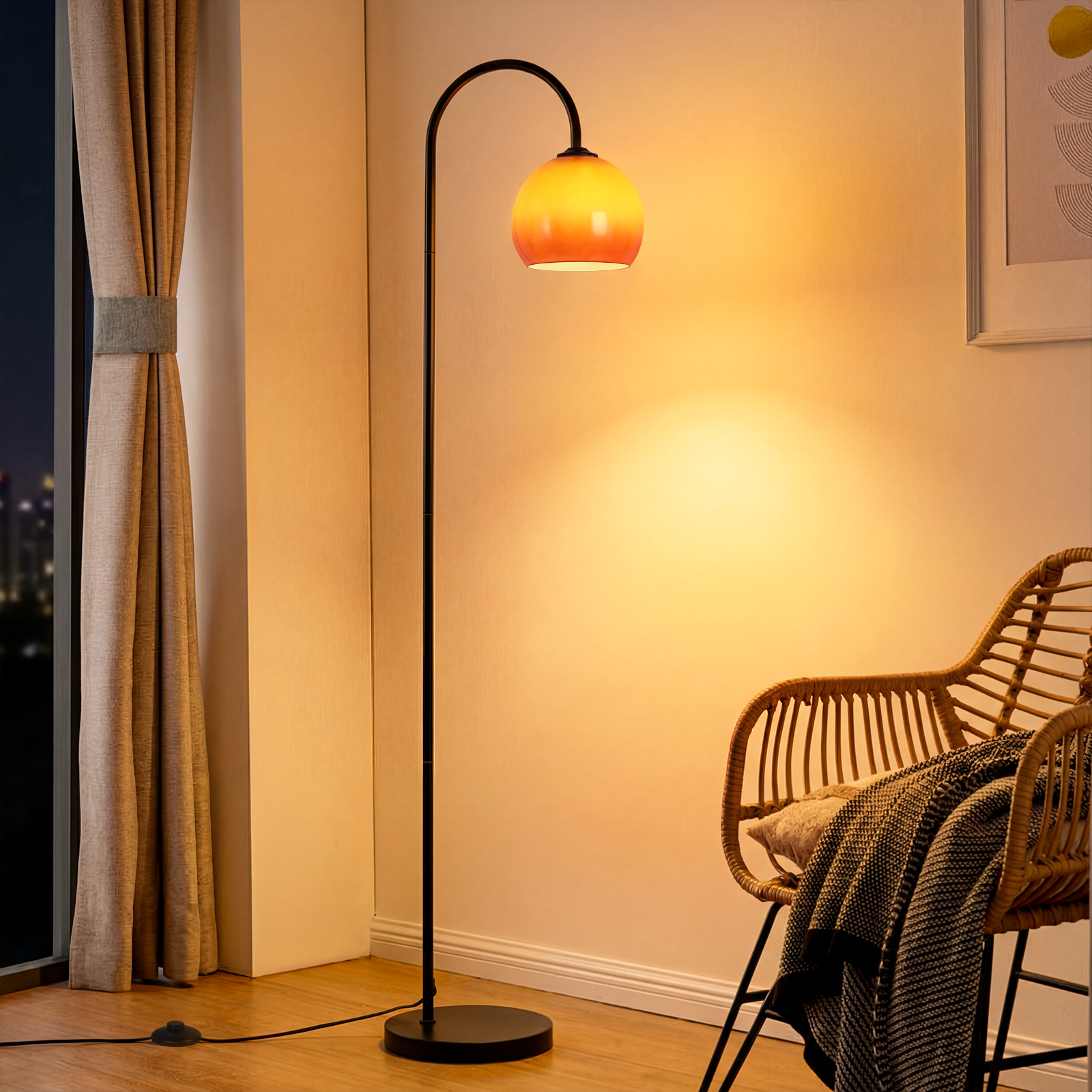 Gbly E27 Bogenlampe Stehlampe 160cm Eisen Gestell Drehbarer Gebogener Arm Glas Lampenschirm Fußschalter Für Wohnzimmer Schlafzimmer Studie Ohne Leuchtmittel
