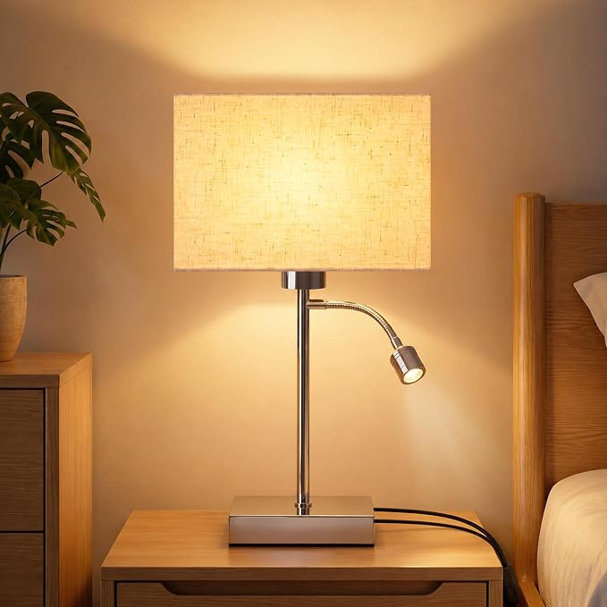 Gbly Led Tischlampe Mit Kabel Schwanenhals Leselampe 360° Verstellbar Moderner Stoffschirm E27 Separater Schalter Nachttischleuchte Für Wohnzimmer Hotel Ohne Leuchtmittel
