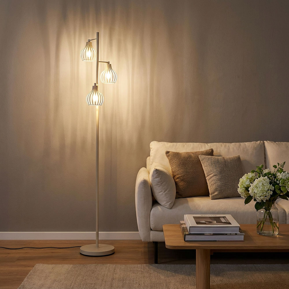 Led Stehleuchte Stehlampe Wohnzimmerleuchte Fußschalter Beige Metall H 161 Cm