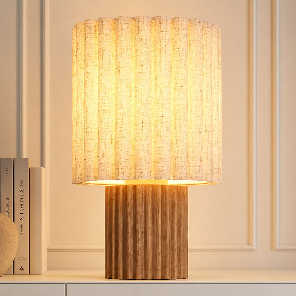 Tischlampe Tischleuchte Schlafzimmer Mit Schalter Braun Holz Textil H 30 Cm