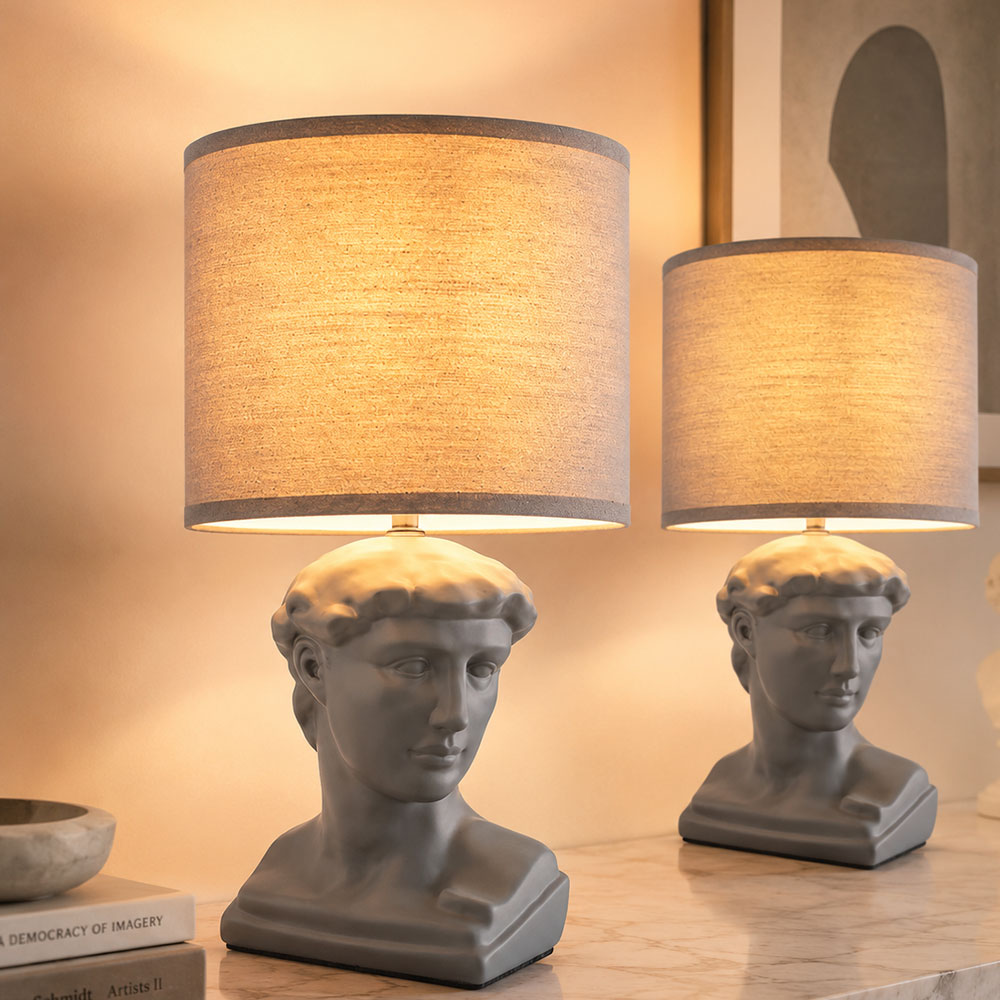 2x Tischlampe Tischleuchte Schlafzimmerlampe Schalter Keramik Textil H 33 Cm