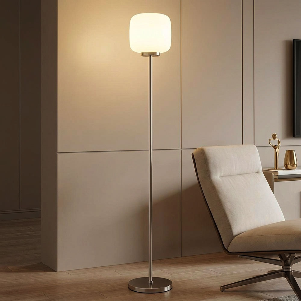 Led Stehleuchte Stehlampe Wohnzimmerlampe Fußschalter Silber Metall H 157 Cm