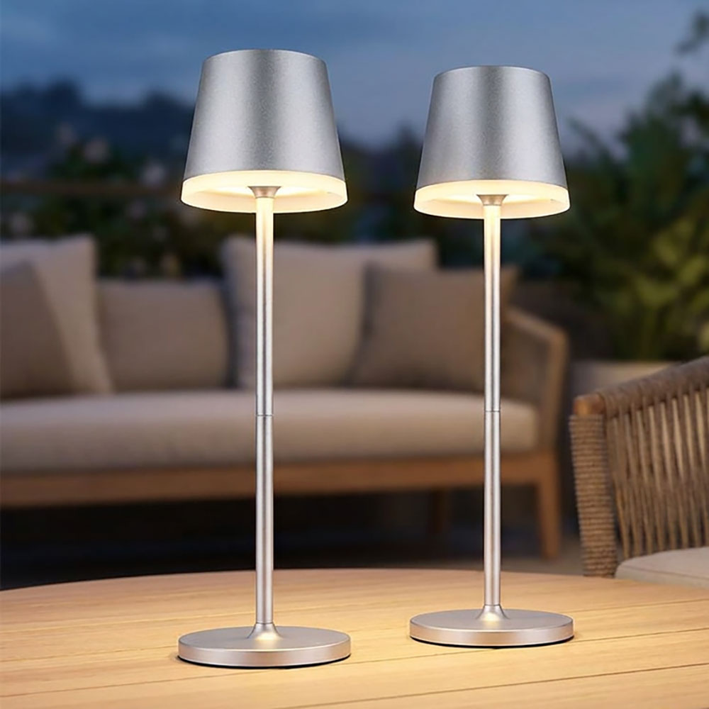 2x Außenleuchte Tischleuchte Gartenleuchte Led 2-fach Verstellbar Silber H 41 Cm