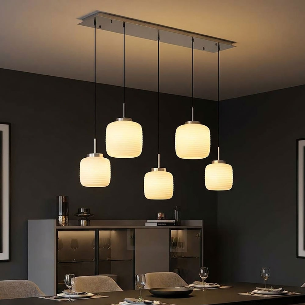 Led Hängeleuchte Pendelleuchte Esszimmer Höhenverstellbar Silber Metall H 130 Cm