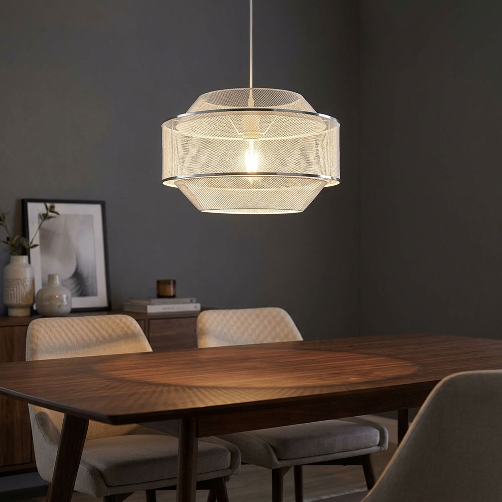 Led Pendelleuchte Hängeleuchte Esszimmerlampe Gitteroptik Silber Metall D 45 Cm