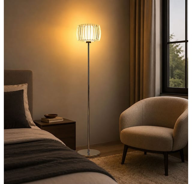 Led Stehleuchte Stehlampe Wohnzimmerlampe Fußschalter Silber Chrom H 150 Cm