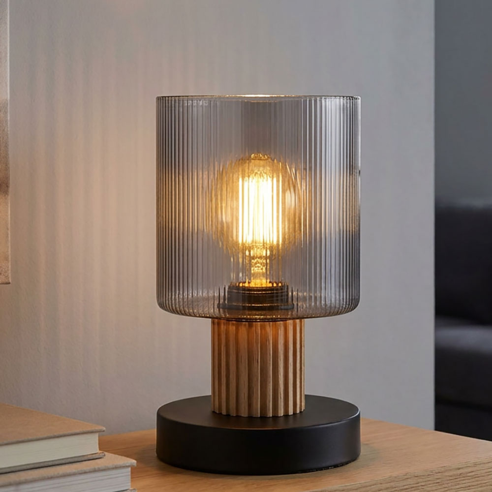 Led Tischleuchte Tischlampe Schlafzimmerlampe Glas Rauchfarben Schalter H 21 Cm