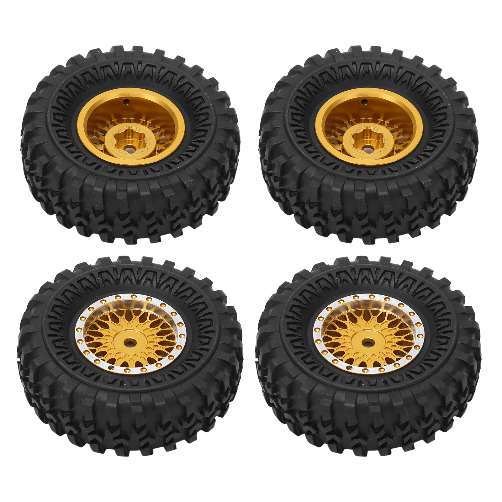 55mm Rc-gummireifen, Aluminiumfelgen Mit Messing-endkappen, Für Axial Scx24 1/24 Rc Crawler (goldenes Ersatzteil).
