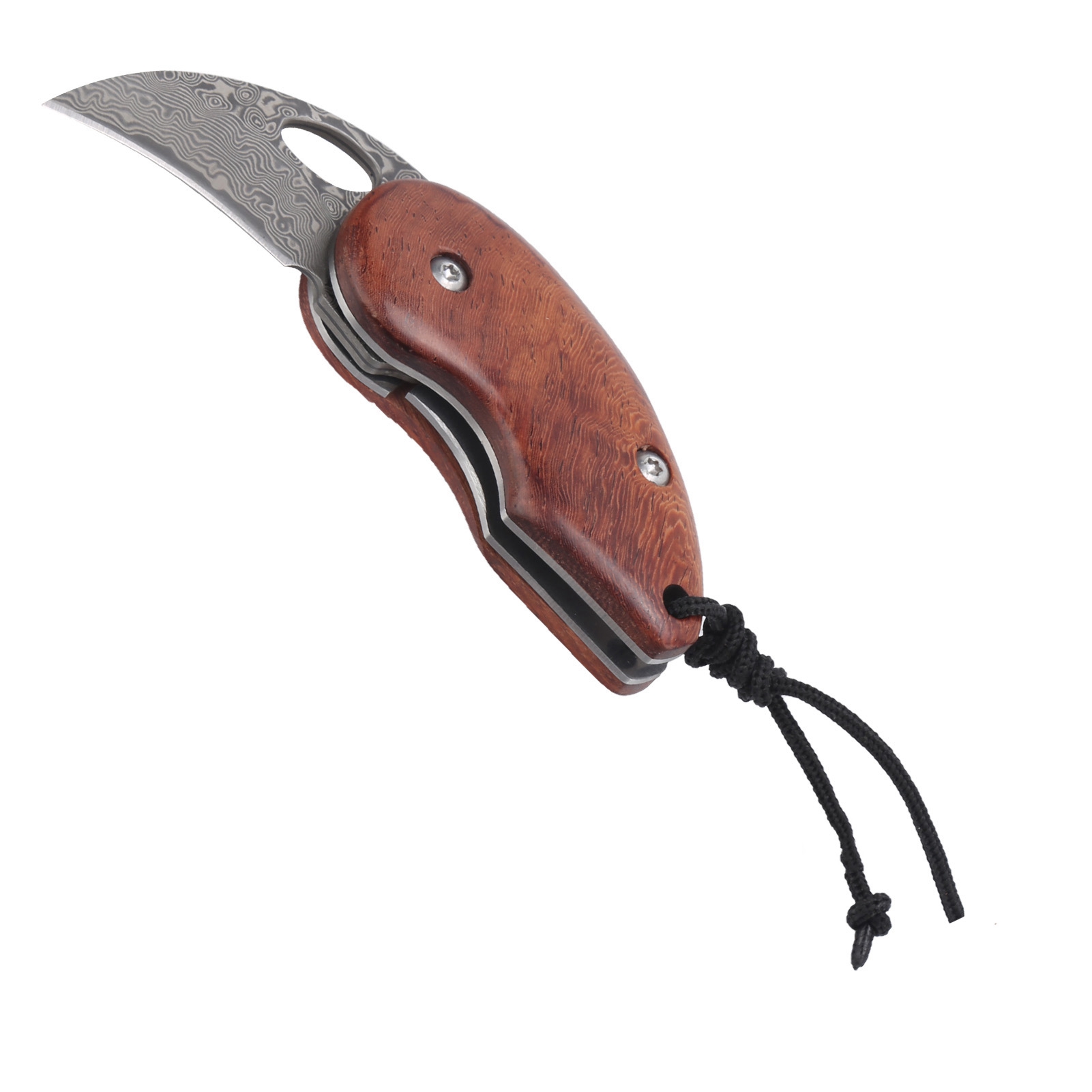 Mini-klappmesser Für Den Außenbereich Mit Damaststahlklinge Und Rosenholzgriff, Inklusive Schutzhülle