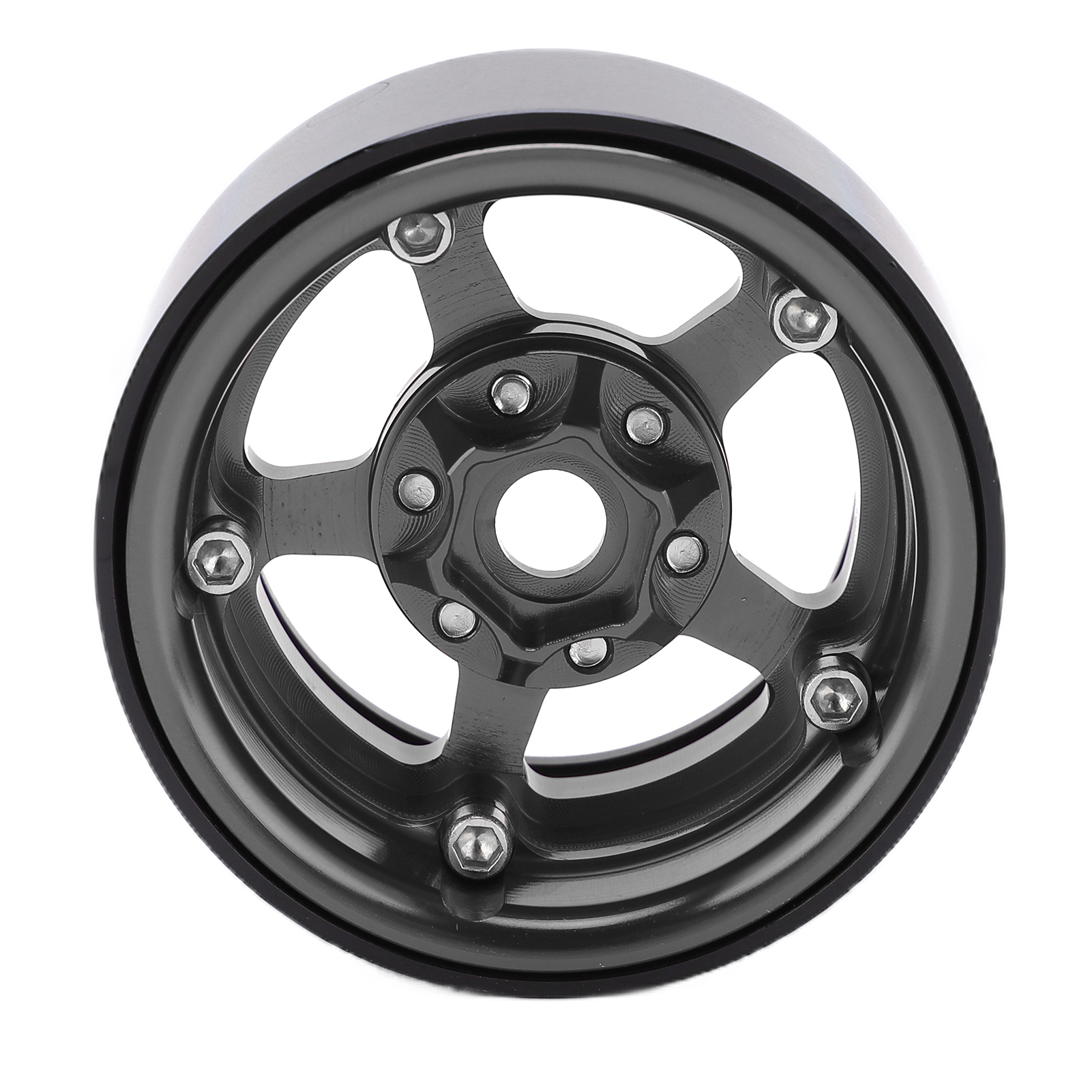1,9 Zoll Beadlock-felgen Aus Aluminiumlegierung, 5-loch, Silberfarben, Schmutzabweisend, Für Rc-reifen. Radnabe In Titanfarbe.