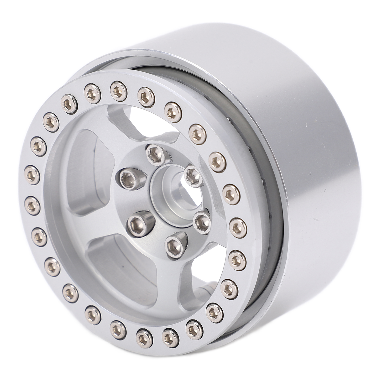1,9 Zoll Beadlock-aluminiumfelgen, 5-loch, Silber, Schmutzabweisend, Für Rc-reifen. Silberne Radnabe.