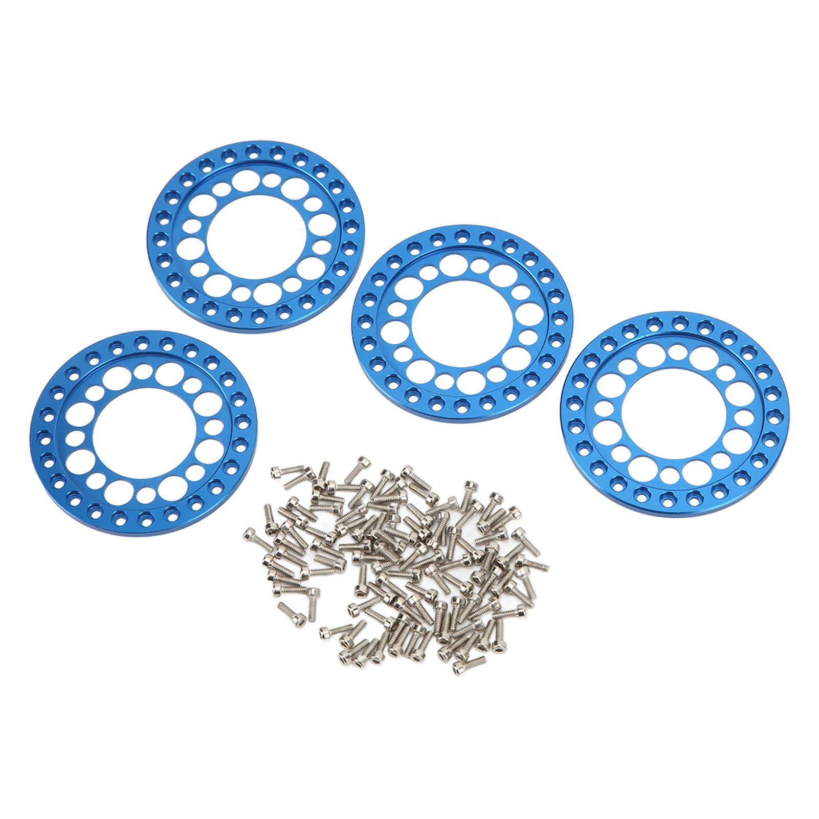 Satz Mit 4 Felgenringen (4,8 Cm Durchmesser) Für 1:10 Rc-cars, Gefertigt Aus Verschleißfester Cnc-gefräster Aluminiumlegierung Für Erhöhte Stabilität. Farbe: Blau.
