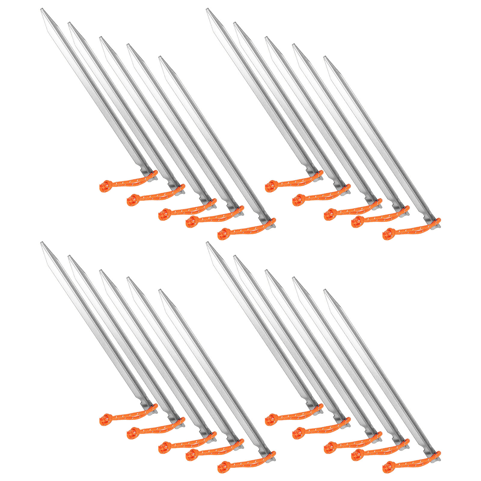 20 Stabile, V-förmige Heringe Mit Seil Für Camping, 23 Cm, Silberweiß