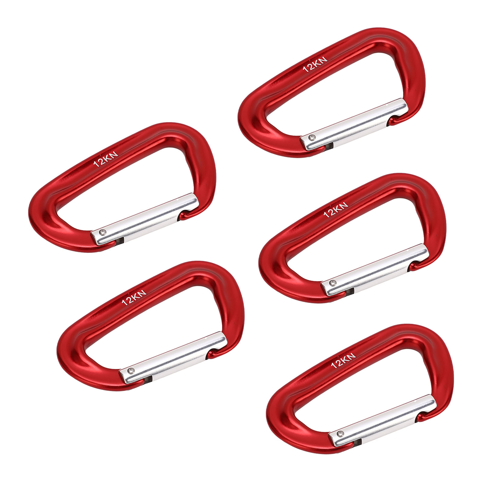 Packung Mit 5 Robusten 12 Kn (1225 Kg) Kletterkarabinern Aus Aluminiumlegierung Mit D-ringen, Für Camping, Wandern Und Outdoor-aktivitäten (rot).