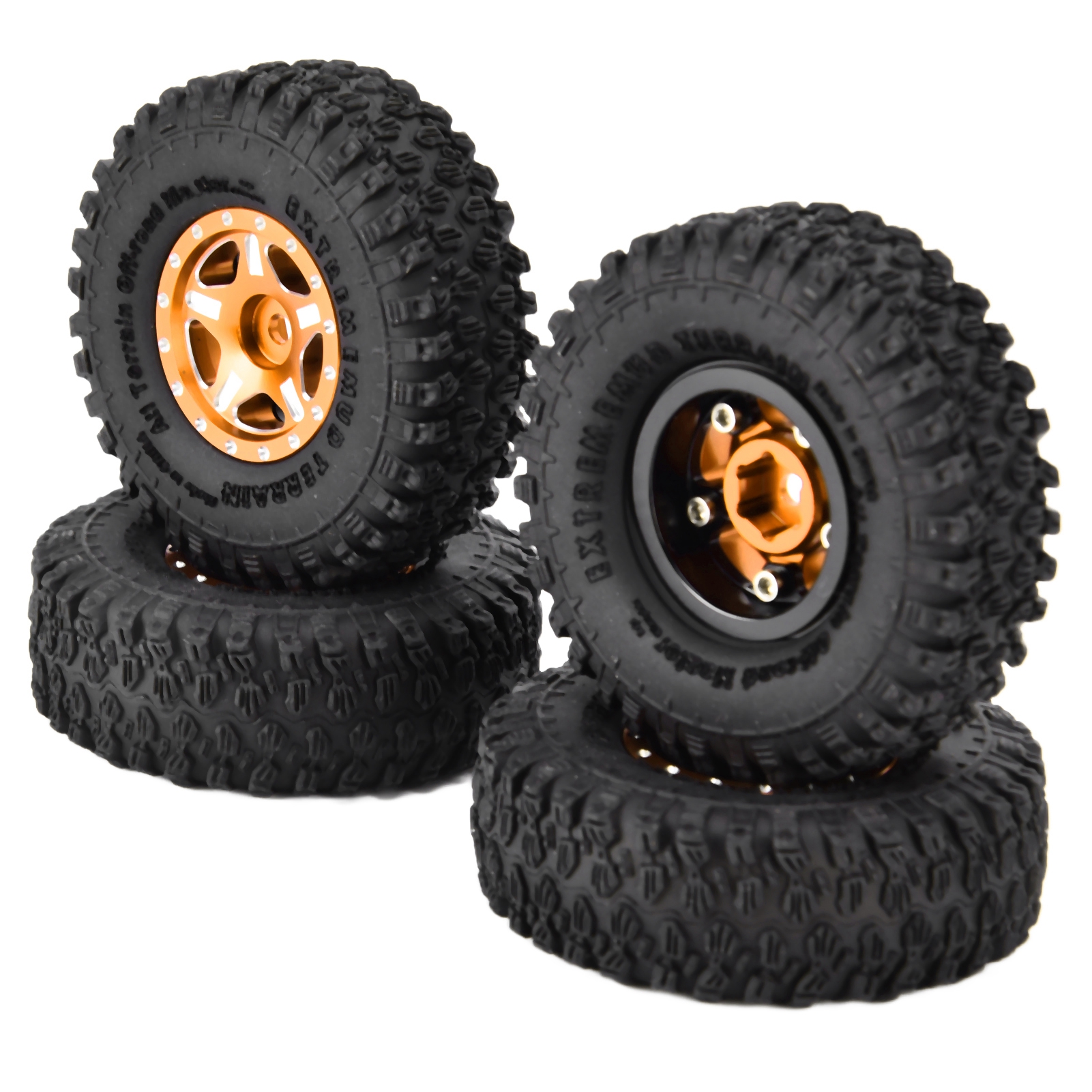 4 X 2,5 Cm (1 Zoll) Große Gummireifen Mit Aluminiumfelgen, Kompatibel Mit Axial Scx24 90081 Axi00001 Axi00002 1/24 Crawler Cargold
