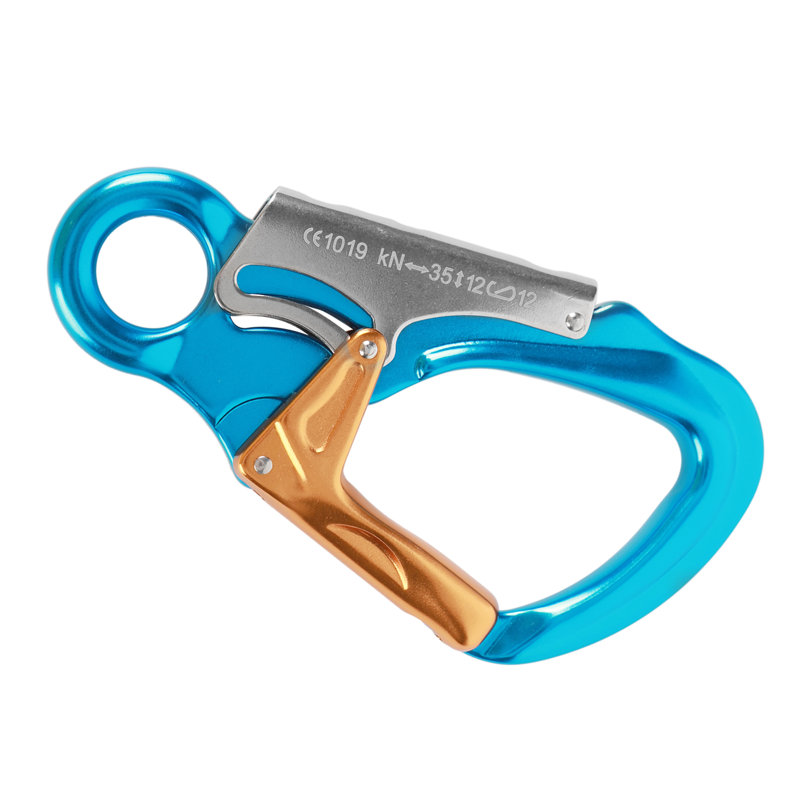 35 Kn Kletterkarabiner, Extrem Robuste D-förmige Karabiner Zum Klettern, Abseilen Und Bergsteigen, Himmelblau Und Gold.