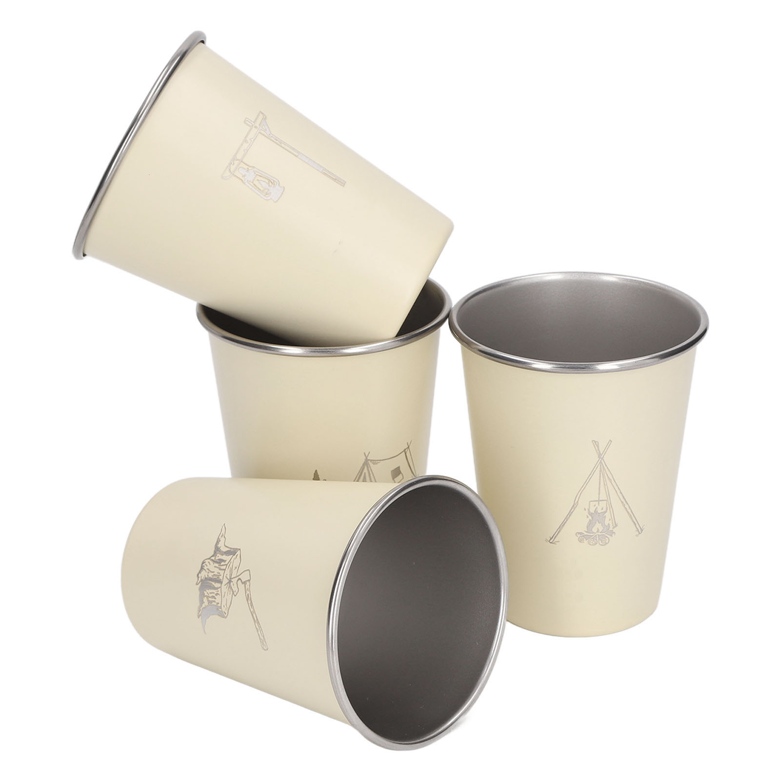 Set Aus 4 Kaffeebechern/flaschen Aus Edelstahl 304 (350 Ml), Geeignet Für Grillabende, Biergenuss, Reisen Und Outdoor-aktivitäten, Beige.