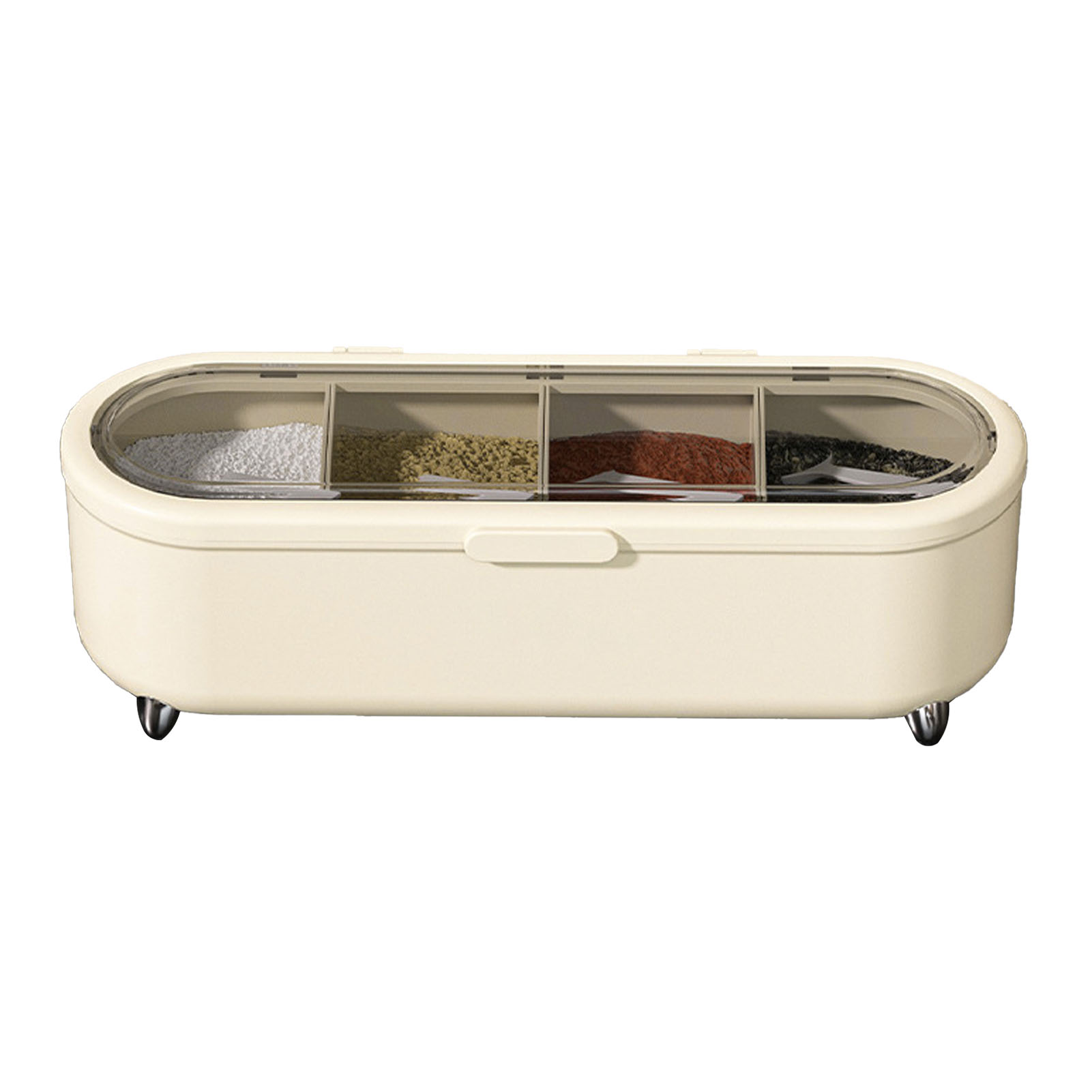 Gewürzbox Mit 4 Fächern Und Sichtfenster Für Gewürze, Salz, Zucker, Integriertes Design, Sahne