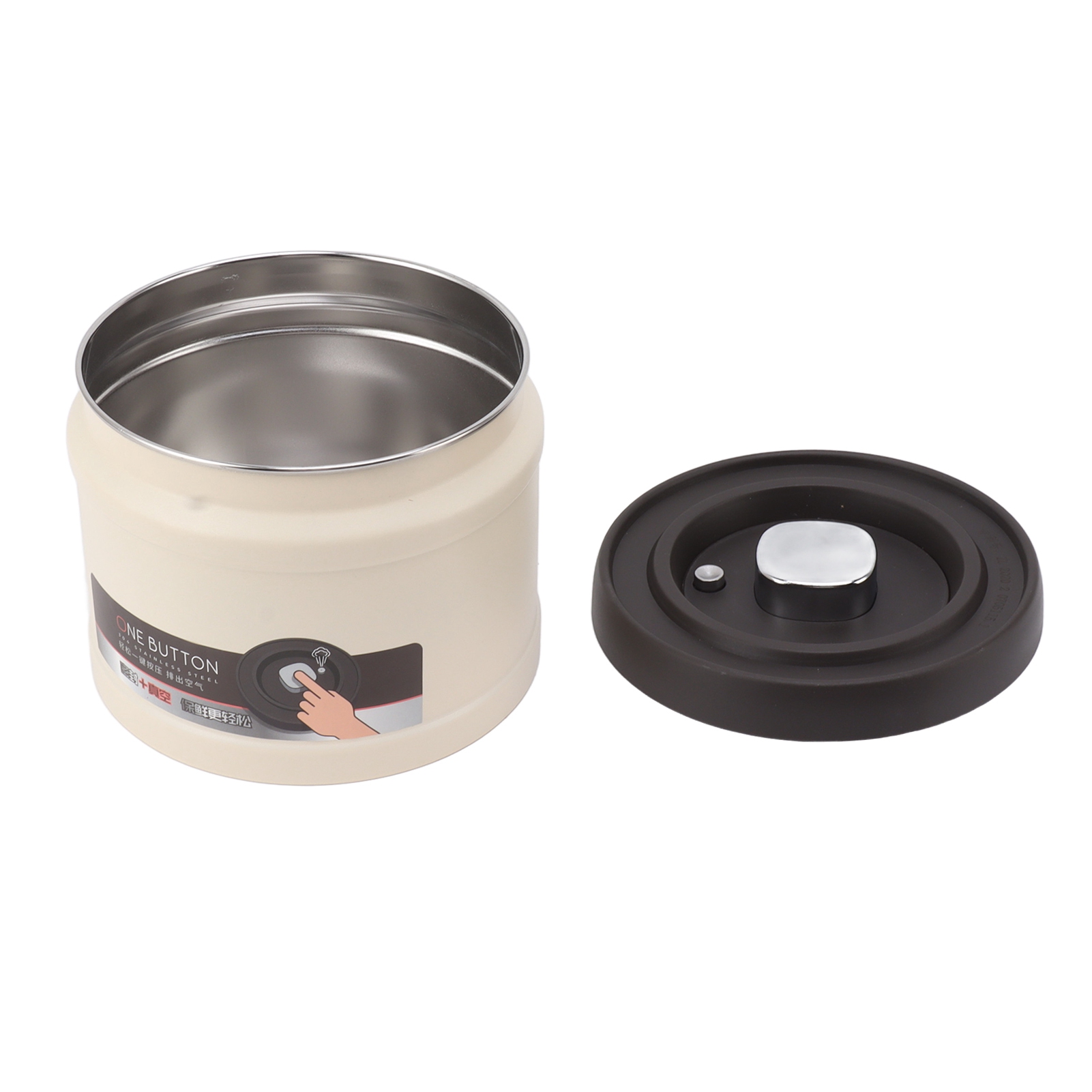 Vakuumversiegelter Kaffeebehälter Aus Edelstahl 304, Pressverschluss, Luftdicht, Ideal Zur Aufbewahrung Von Kaffeebohnen, Tee Und Nüssen, 1600 Ml, Beige