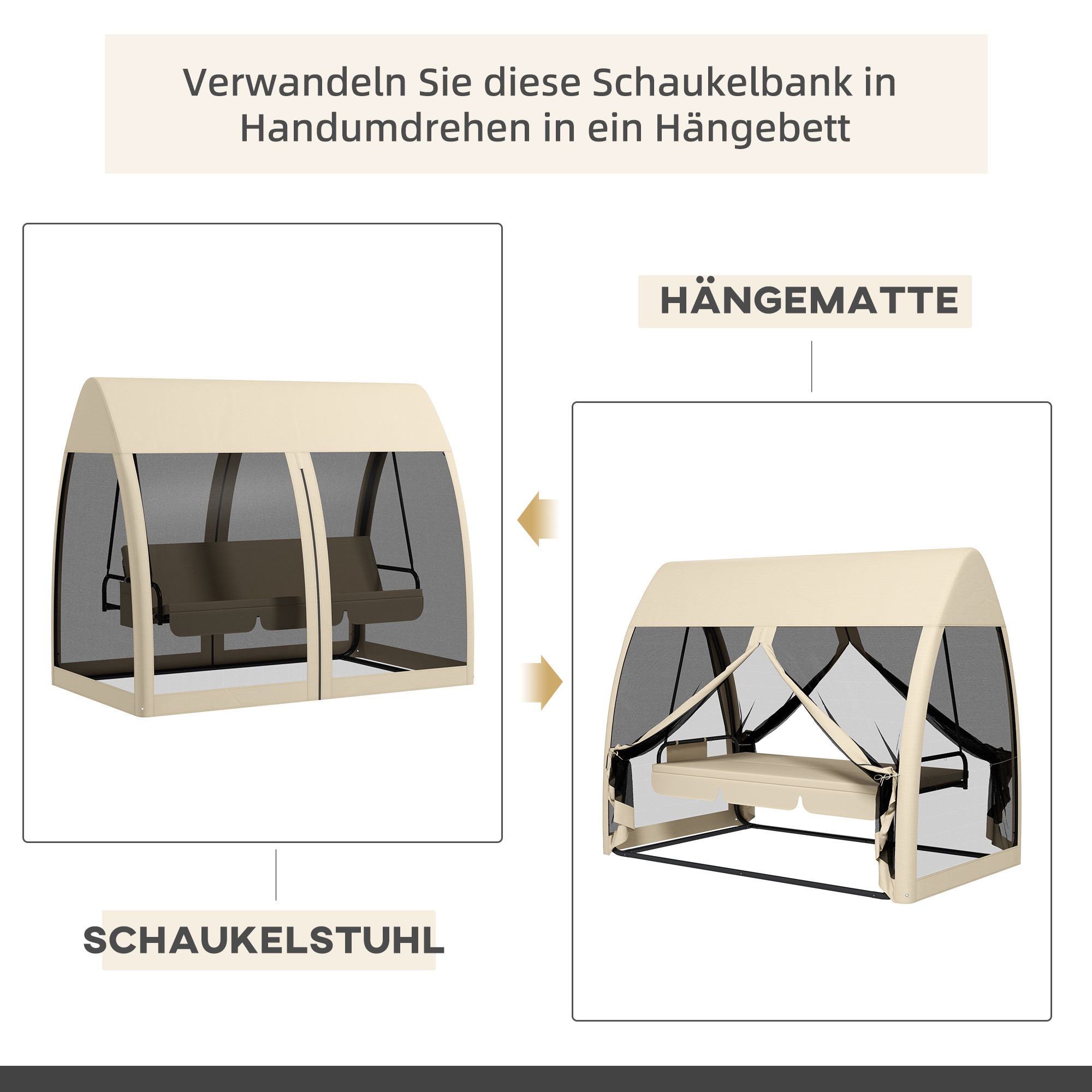 Dreisitzer-gartenschaukel, Verandaschaukel Mit Bettfunktion, Hollywood-schaukel Mit Moskitonetz Und Stahlrahmen, Couchtisch
