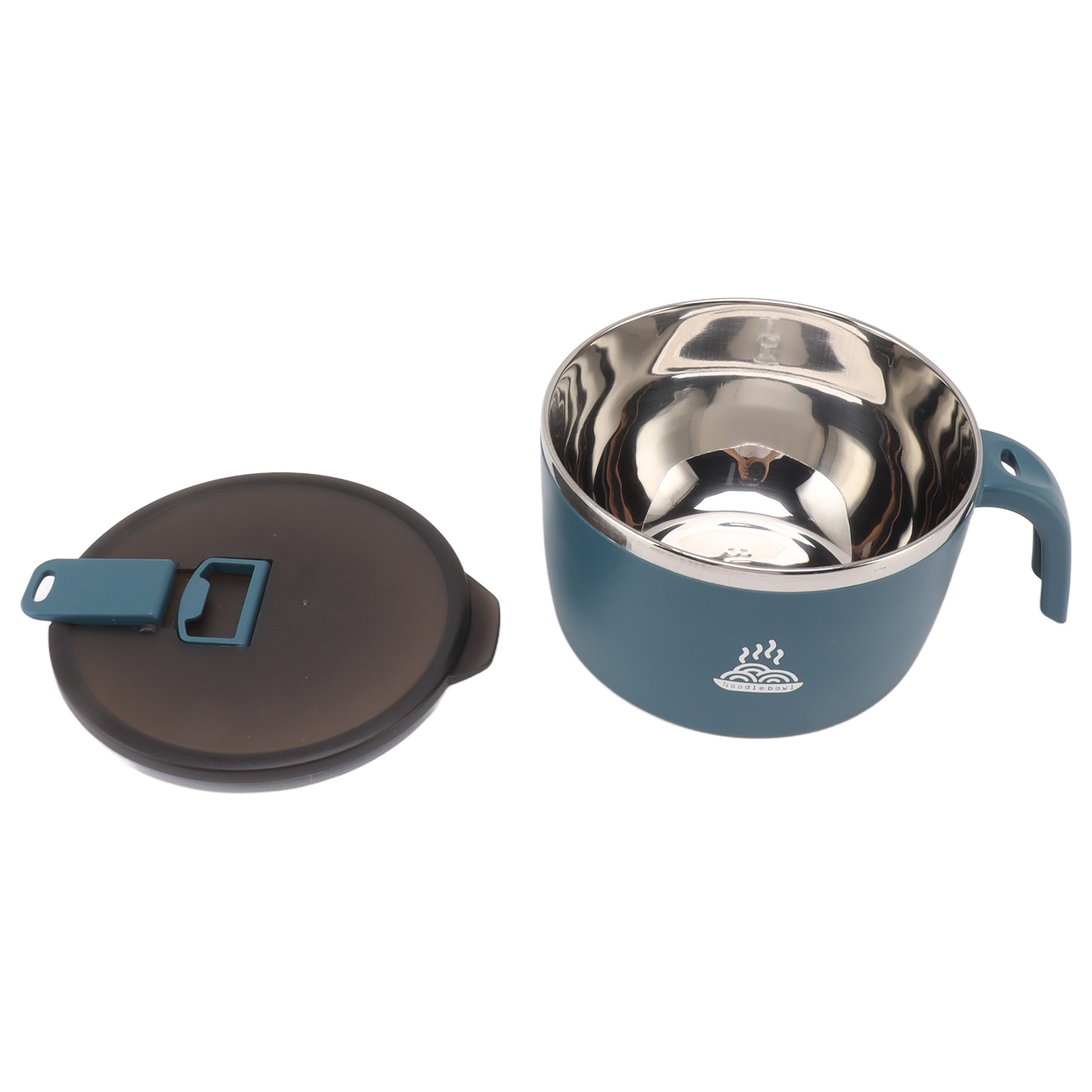 900 Ml Edelstahl-nudelschüssel Mit Deckel, Blau, Ideal Für Studentenwohnheime Und Büros.