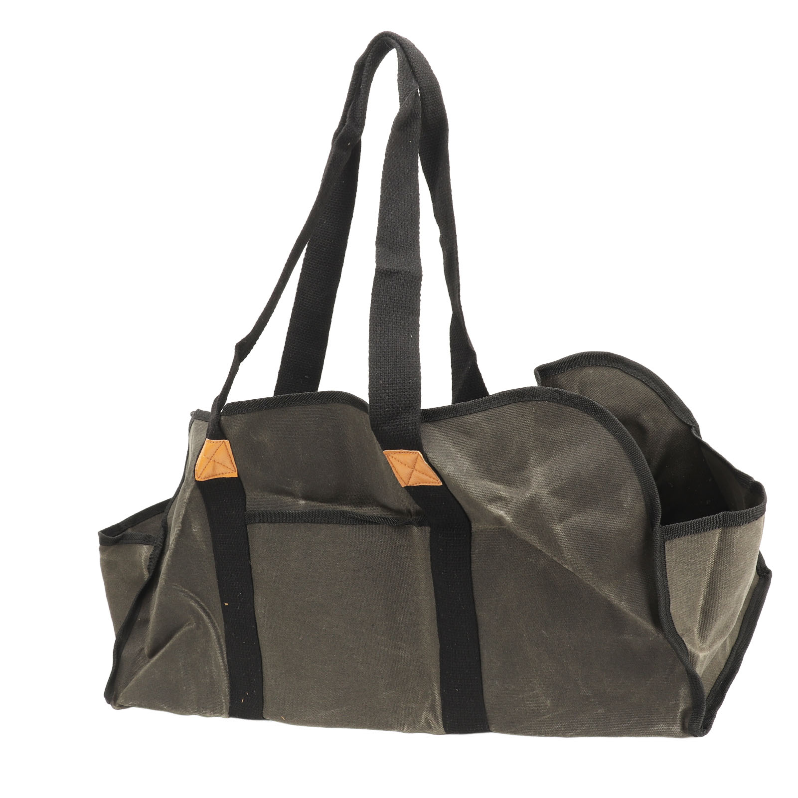 Faltbarer Und Rutschfester Holzsack Aus Dunkelgrünem, Gewachstem Segeltuch, Wasserdicht, Großes Fassungsvermögen, Mit Verstärkten Griffen, Ideal Zum Campen Und Für Holzöfen.