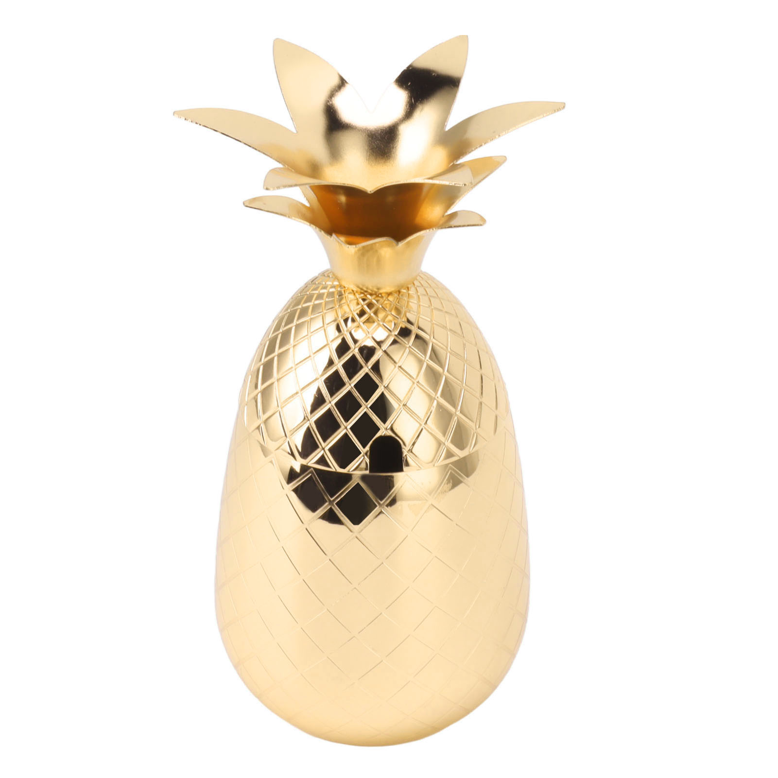 Ananasförmiger Cocktailshaker, Polierter Edelstahl, Glatte Oberfläche, 500 Ml, Goldfarben.