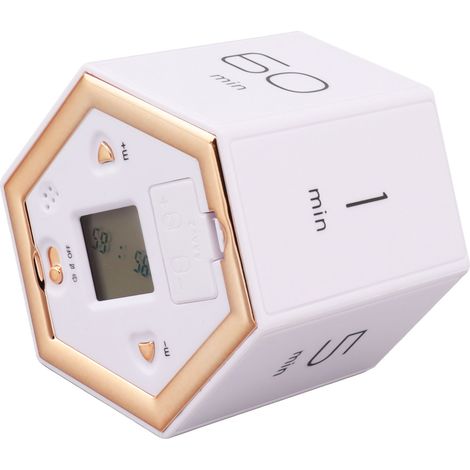 Sechseckiger Kippschalter-timer Mit Stummfunktion, Kubischer Magnet-timer Mit Lcd-bildschirm Für Küche, Arbeitszimmer Und Büro (weiß).