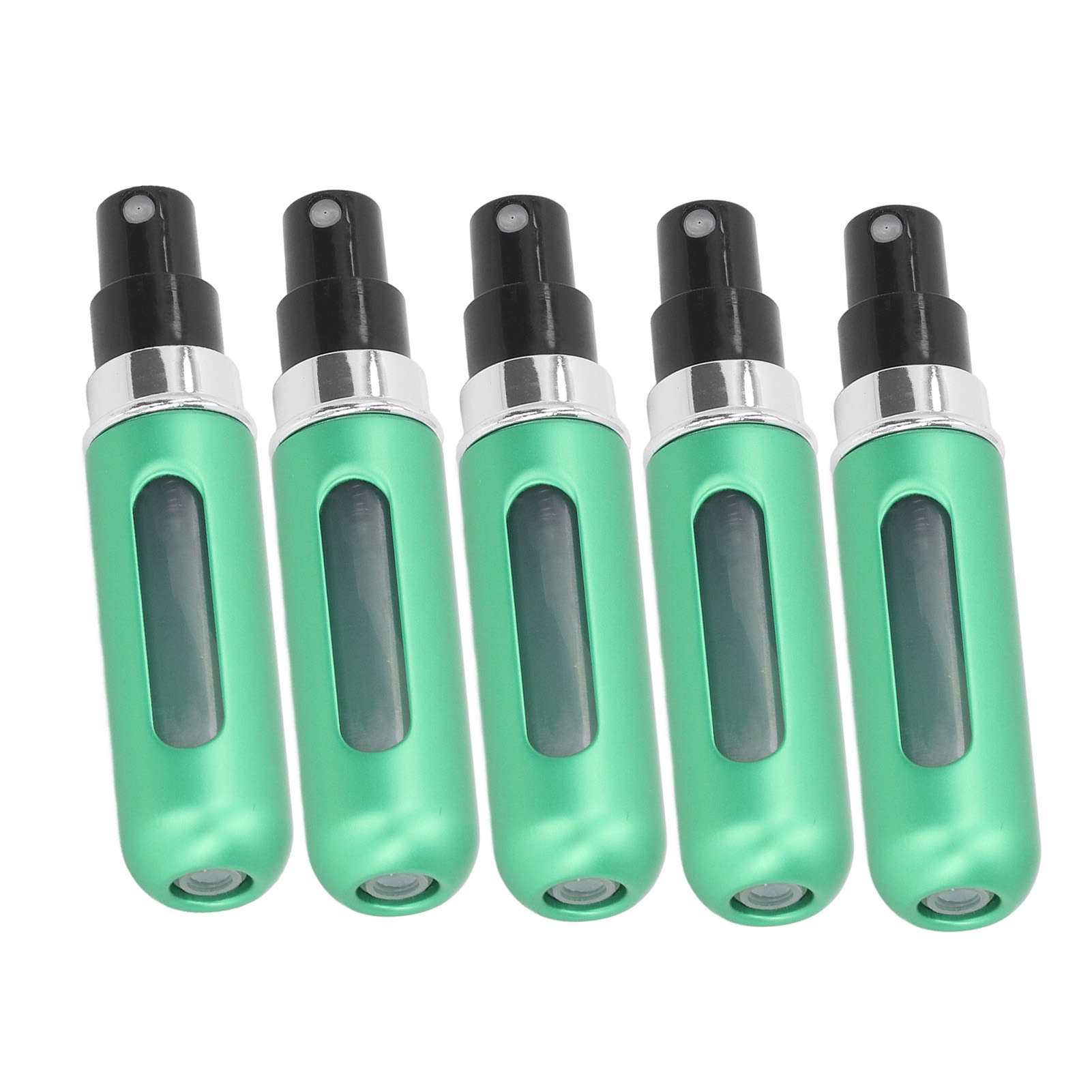 Set Mit 5 Tragbaren Parfüm-sprühflaschen Aus Aluminium, 5 Ml, Grün, Für Reisen Und Outdoor-aktivitäten.
