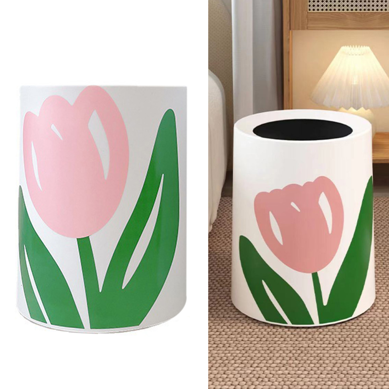Mülleimer Mit Blumenmuster, Großer Öffnung, Niedlichem Und Modernem Design, Ideal Für Küche, Bad Und Schlafzimmer, Runde Form Und Geringe Größe.