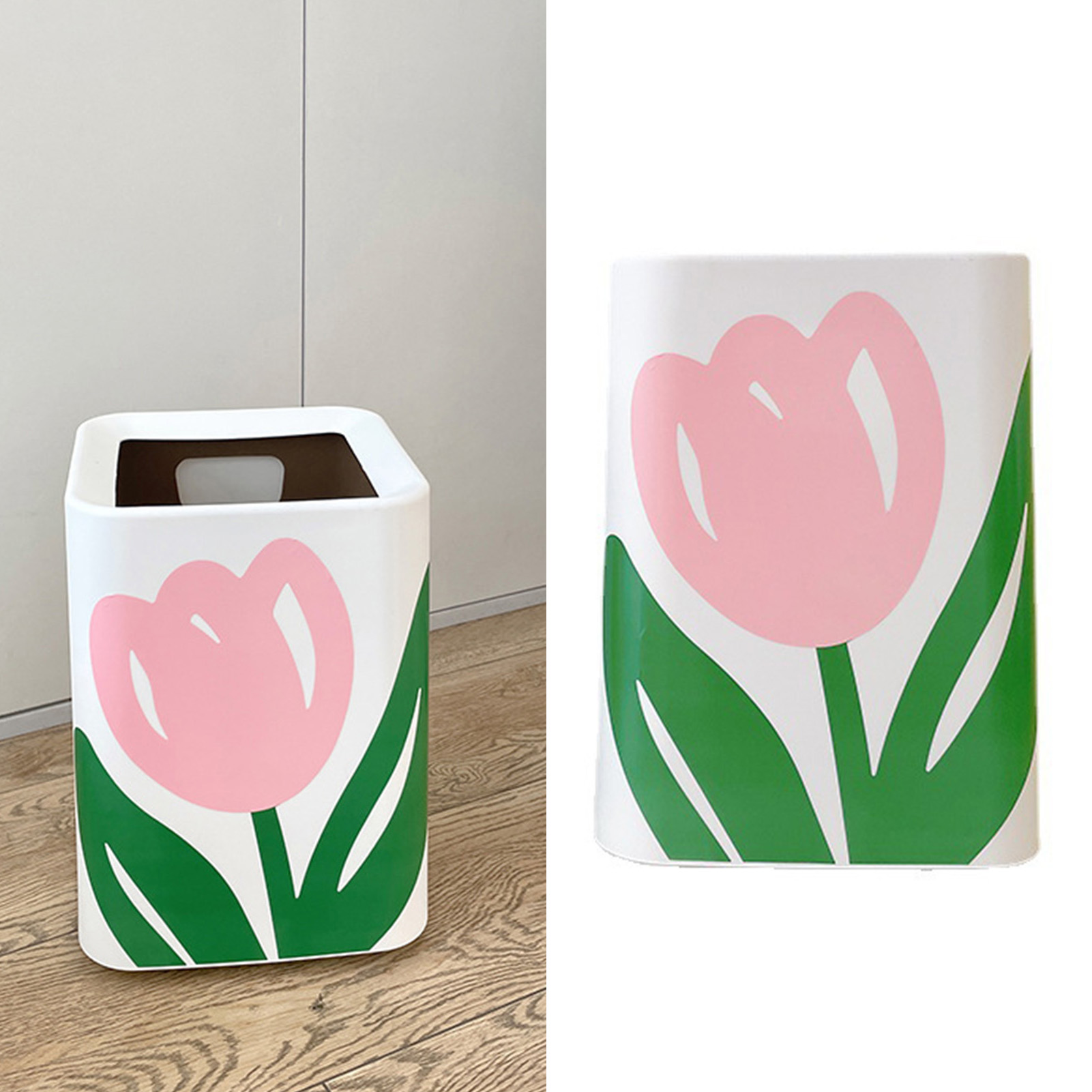 Mülleimer Mit Blumenmuster, Große Öffnung, Niedliches Und Modernes Design, Ideal Für Küche, Bad Oder Schlafzimmer, Quadratische Form Und Geringe Größe.