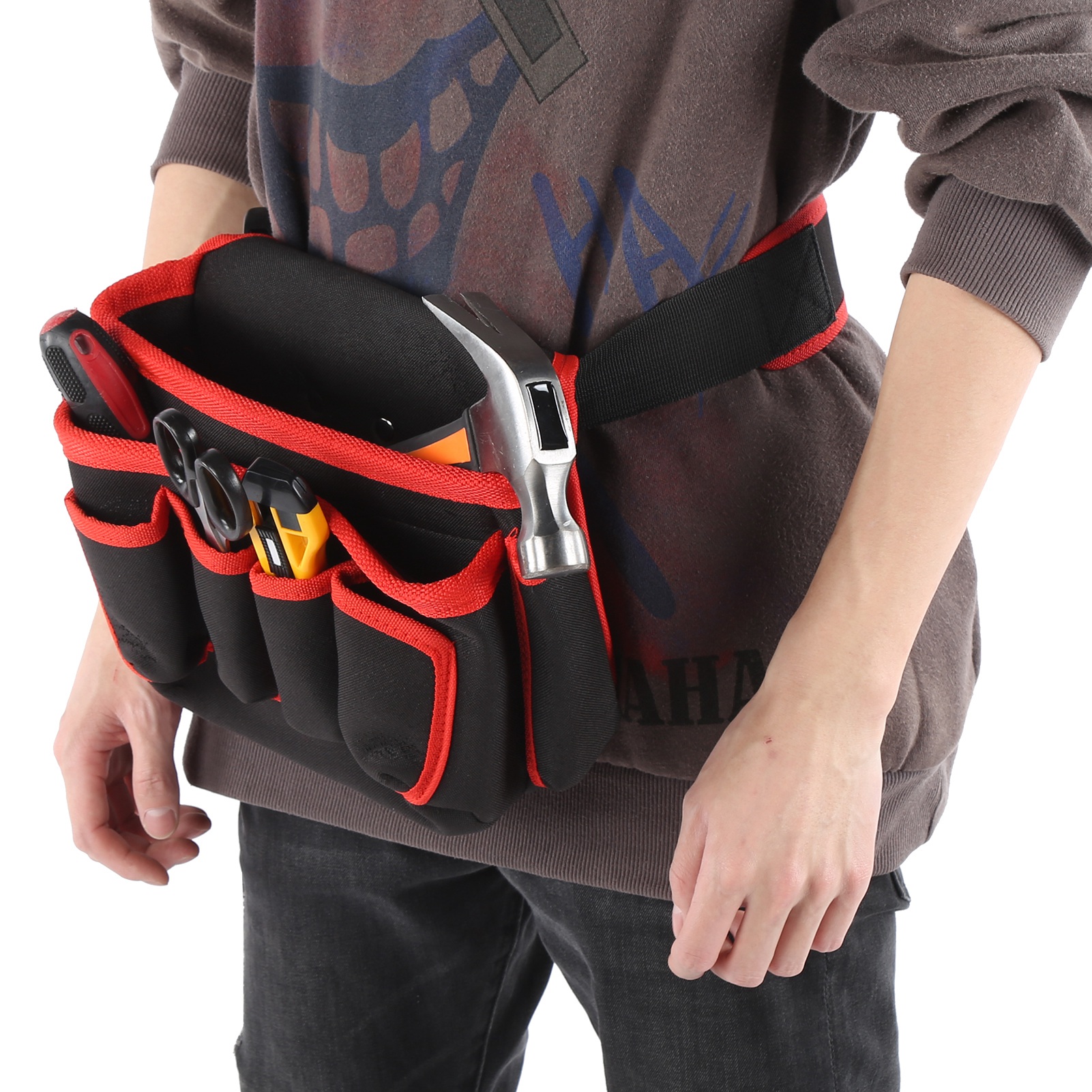 Multifunktionale Gürteltasche Für Reparaturwerkzeuge, Outdoor-gürteltasche Mit Mehreren Fächern, Werkzeugorganizer (roter Rand)