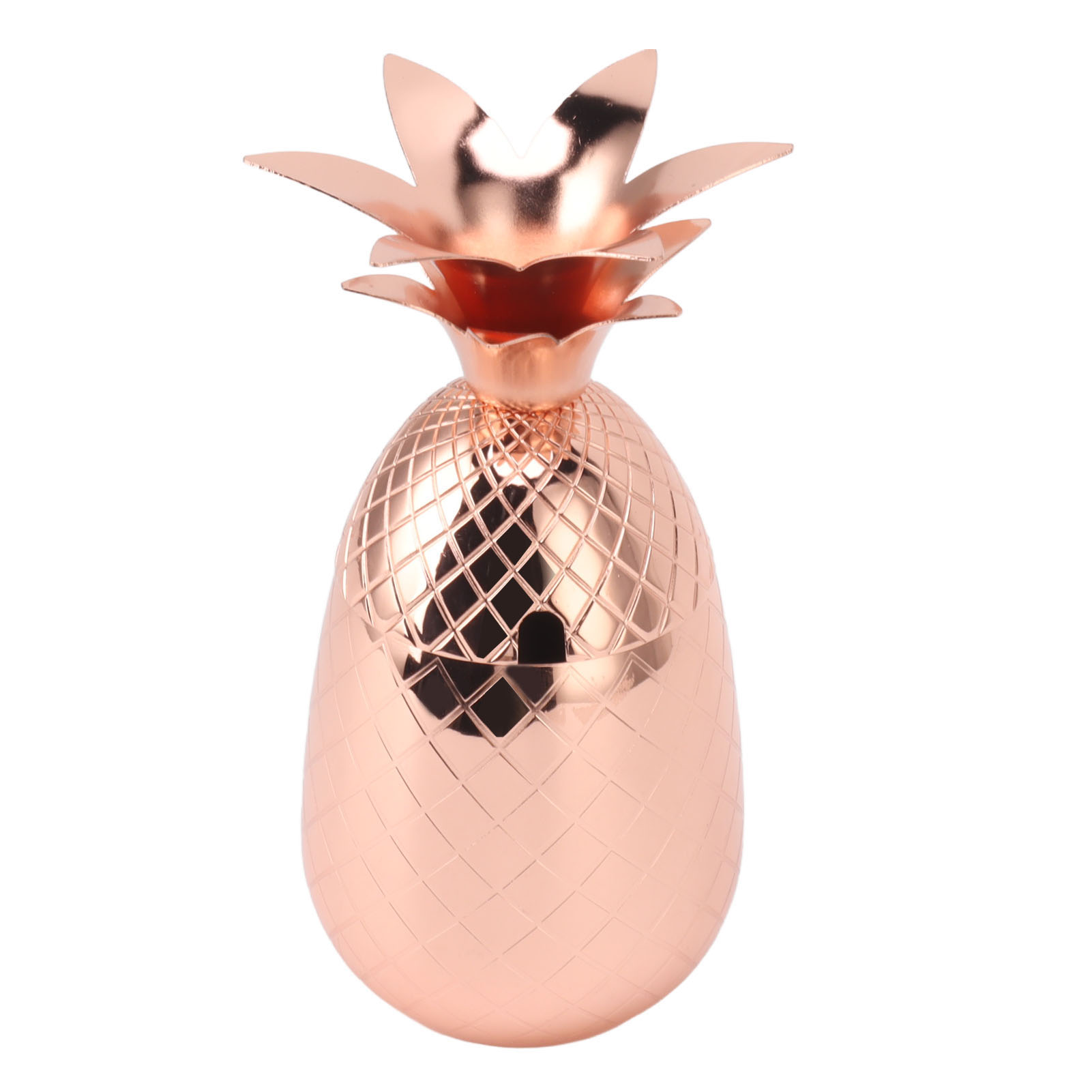 Ananasförmiger Cocktailshaker, Polierter Edelstahl, Glatte Oberfläche, 500 Ml, Roségoldene Farbe.