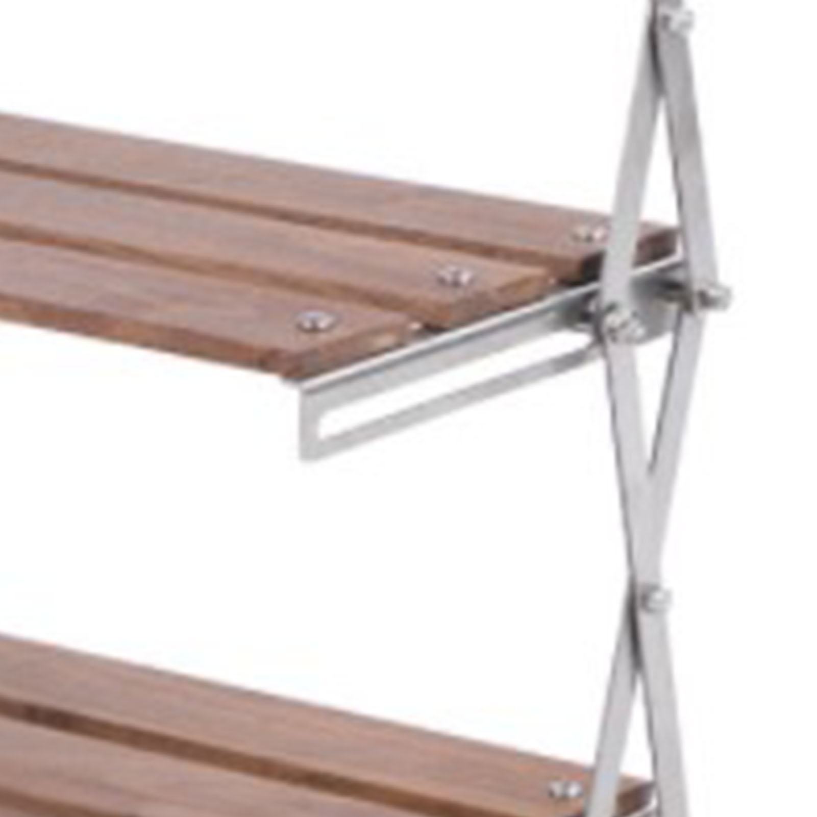 Dreistöckiges Holzregal, Robust, Fein Poliert, Aus Buchenholz Und Metall, Klappbar, Ideal Zum Campen Und Verchromt.