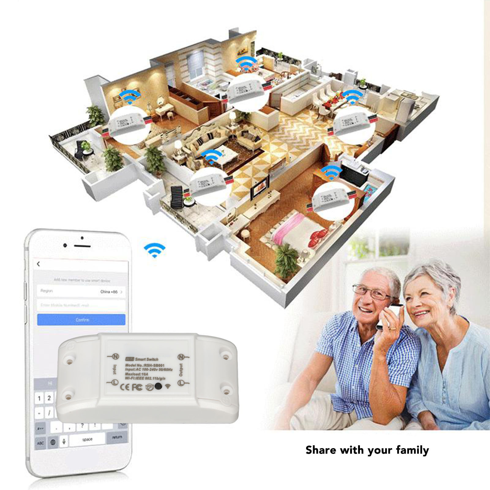 Intelligentes Wlan-schaltermodul Mit Fernbedienungs-app Und Timer, 10 A, Für Haushaltsgeräte, Ac 100–240 V