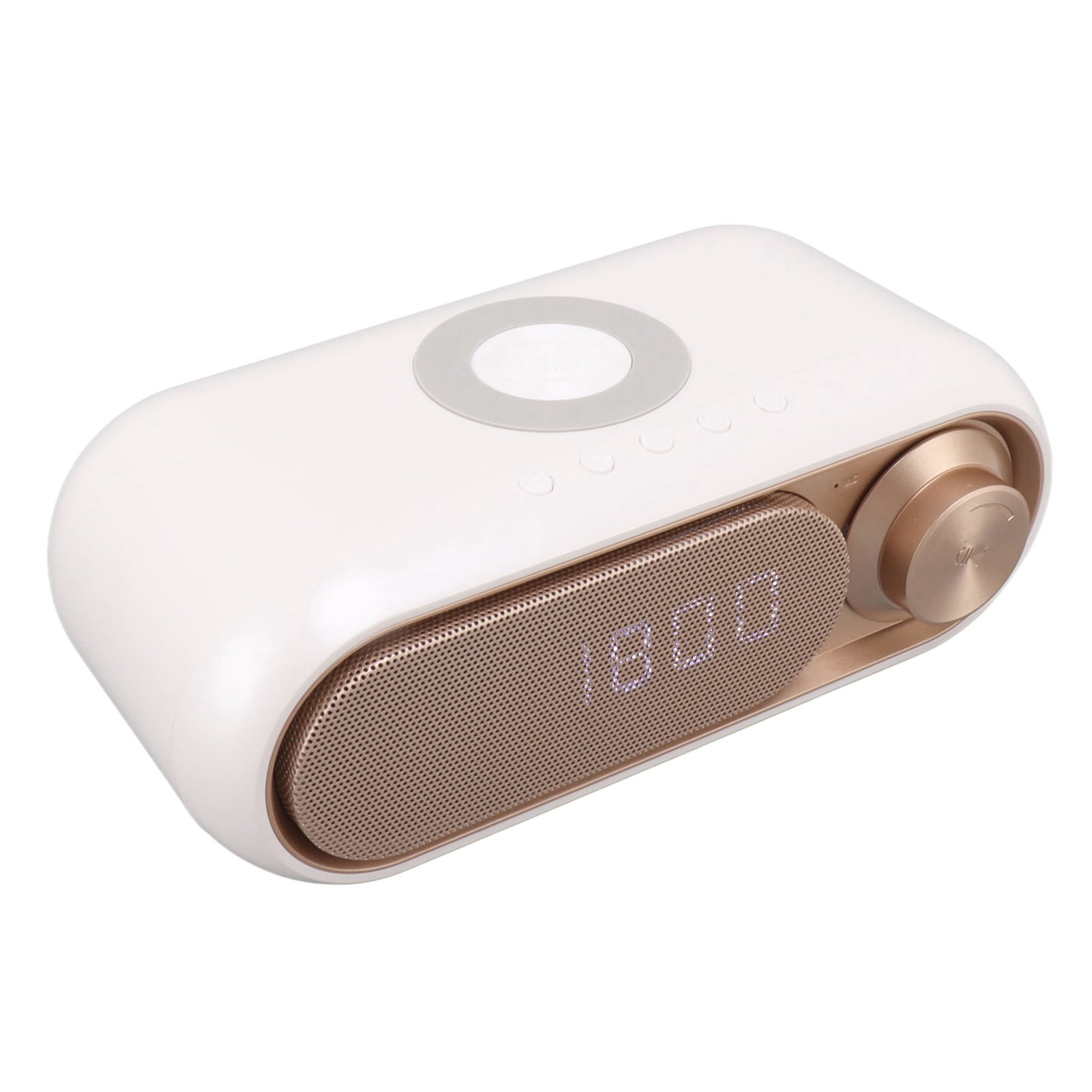 Wecker Mit Kabelloser Ladefunktion, Bluetooth-lautsprecher, Led-anzeige, Fm-radio, Bluetooth-lautsprecher Mit Kabelloser Ladefunktion, Goldweiß, 10 W