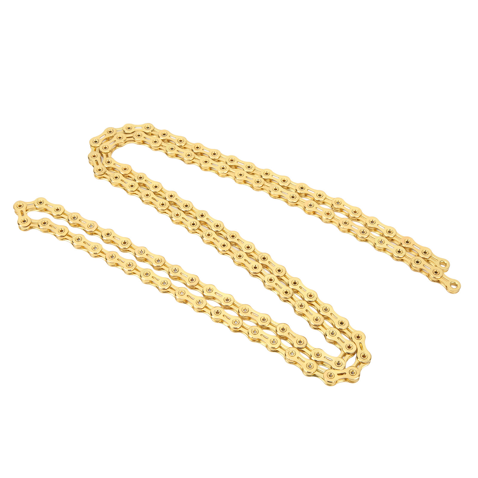 Professionelle 11-gang-mountainbike-kette Aus Hohlem Legiertem Stahl Mit Goldenen Kettengliedern.