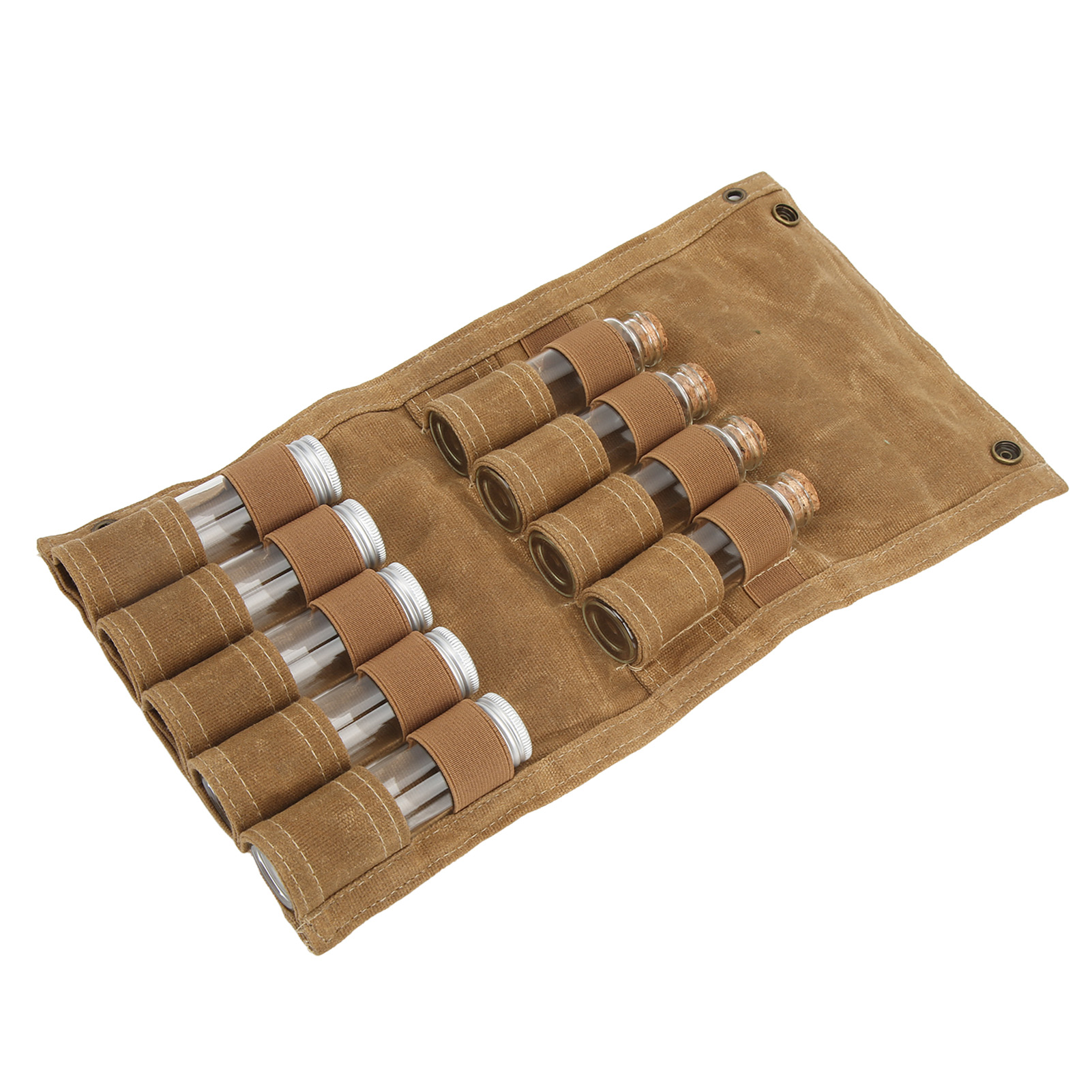 Faltbarer Und Tragbarer Gewürzbeutel Mit 9 Gläsern, Ideal Für Camping, Grillabende Und Picknicks. Farbe: Khaki.