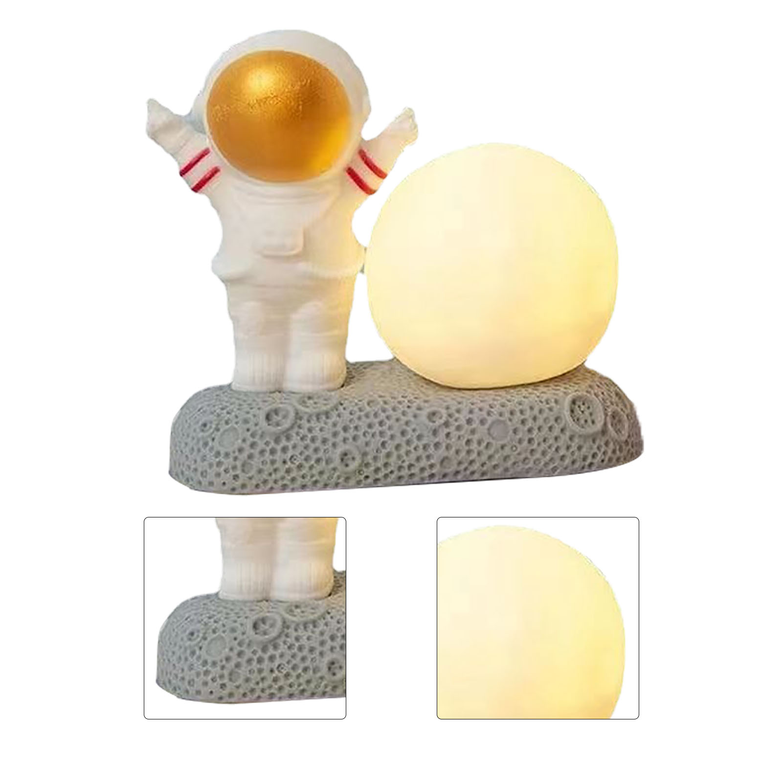 Dekorative Mond- Und Astronauten-nachtlampe, Warme Und Niedliche Nachttischlampe Fürs Schlafzimmer, Goldfarben.