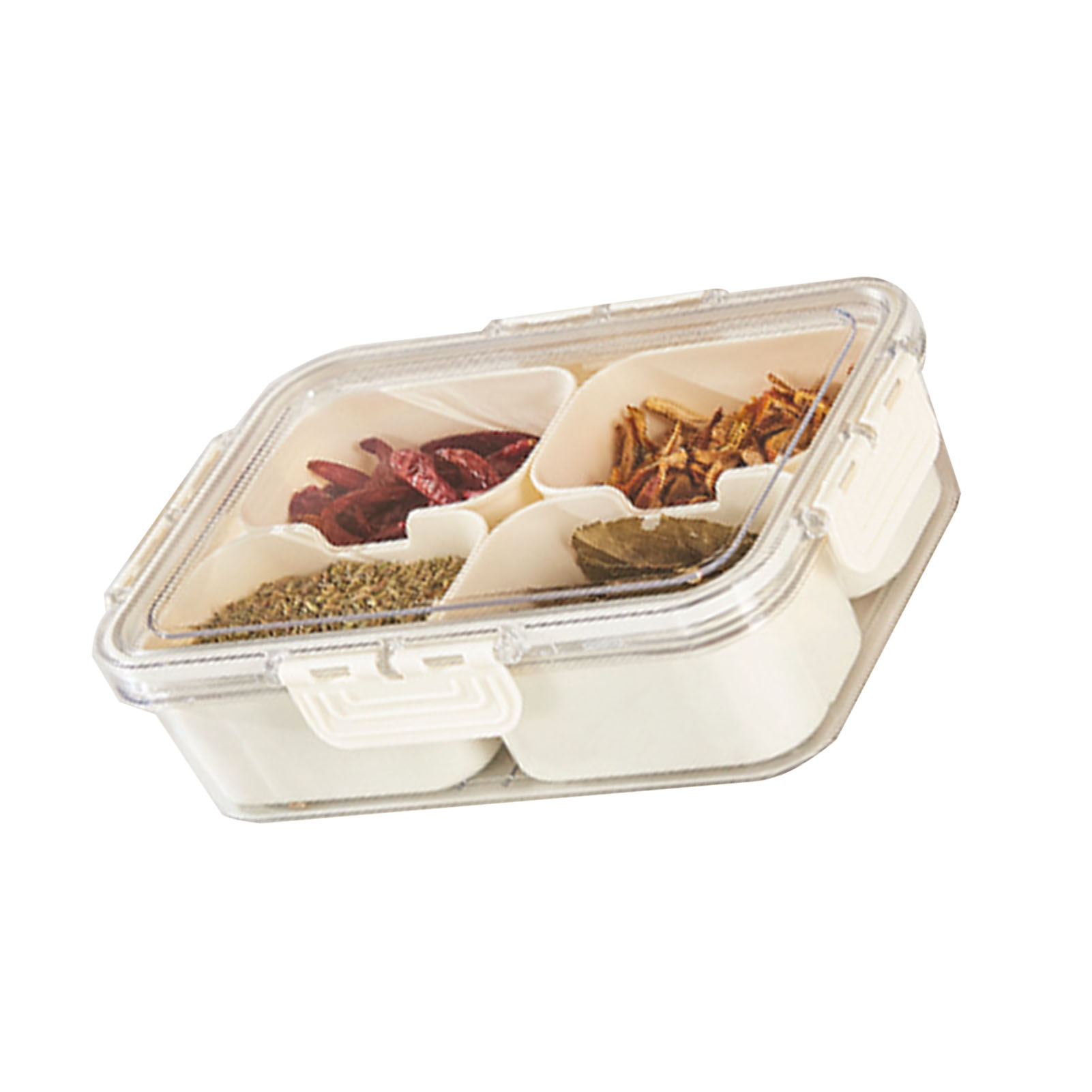 Mehrteilige Aufbewahrungsbox Aus Kunststoff Für Den Kühlschrank, Ideal Für Ravioli, Gemüse, Obst Und Gewürze. Kleines Modell Mit 4 Fächern.