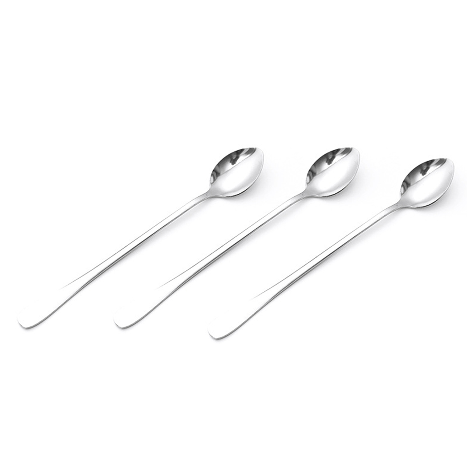 Set Aus 3 Langstieligen Edelstahllöffeln, Ideal Für Kaffee, Eistee Und Eiscreme, Für Bars, Partys Zu Hause Oder Andere Anlässe. Mit Spitzer Spitze.