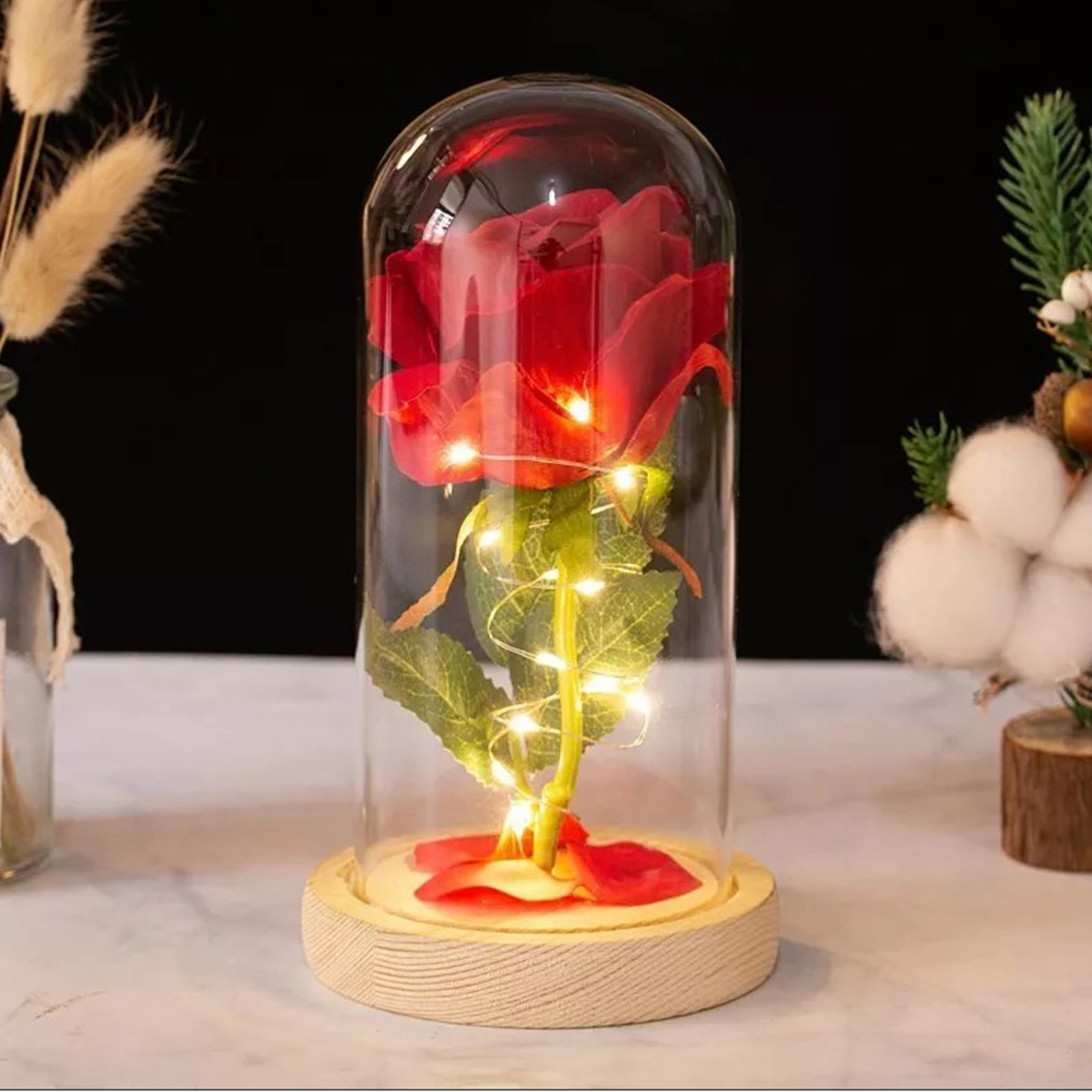 Rosa Glasflaschenlampe – Wunderschöne Rosa Led-flaschenlampe Mit Leuchtenden Farben Und Trockenblumen – Ideales Valentinstagsgeschenk
