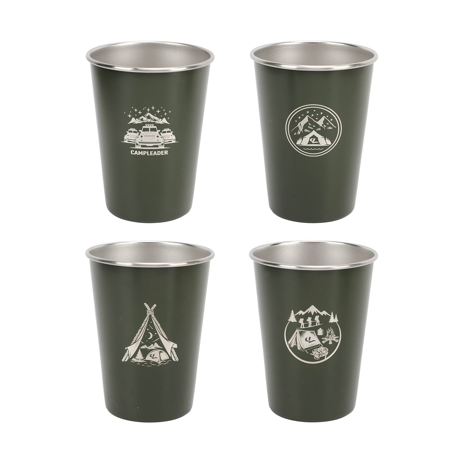 Set Mit 4 Edelstahl-bierkrügen, Ideal Für Camping, Kaffee, Tee Und Milch, Inklusive Aufbewahrungstasche.