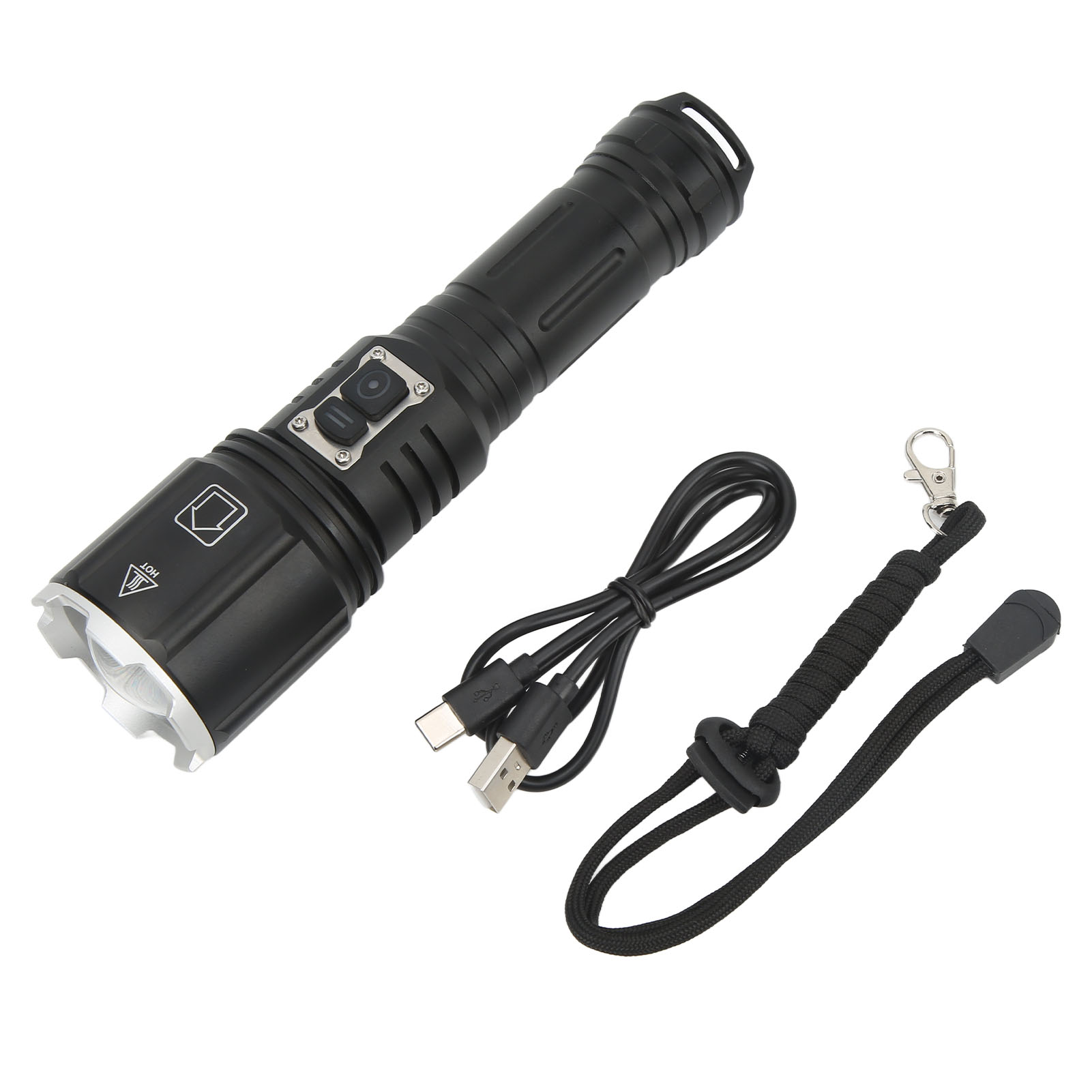 Ultrahelle Led-taschenlampe Mit Doppelschalter, Rutschfest Und Wasserdicht, Wiederaufladbar Über Usb Typ C, Ideal Für Campingausflüge Im Freien.